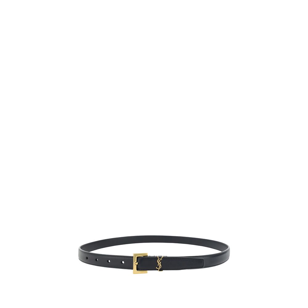 Ceinture fine Saint Laurent en cuir de veau noir Bos Taurus