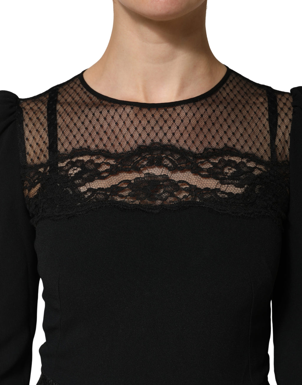 Robe mi-longue Dolce & Gabbana en dentelle noire à manches longues et empiècements transparents