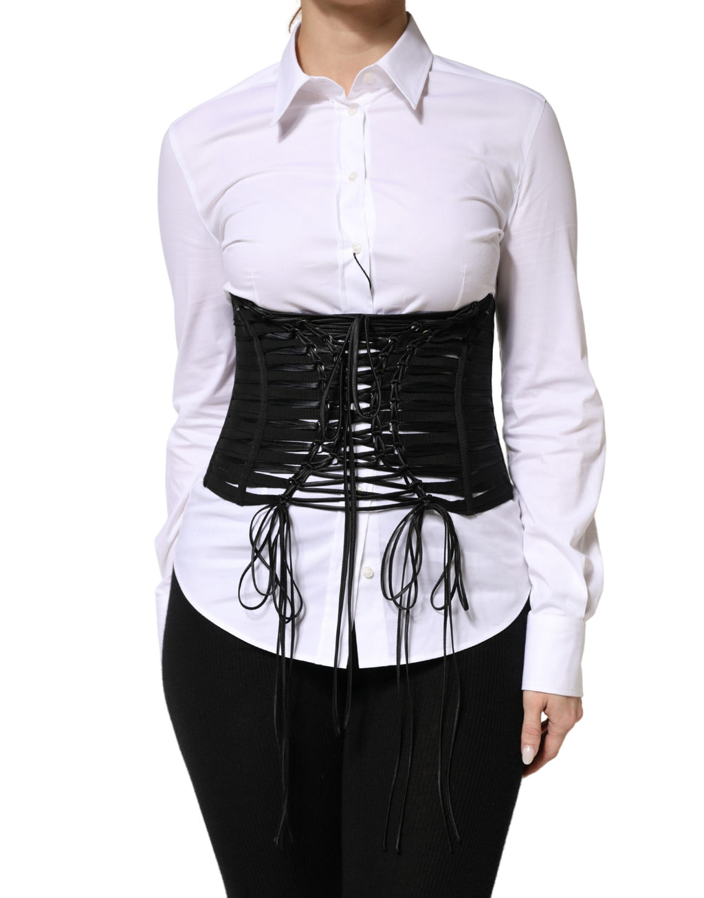 Haut corset laçé Dolce & Gabbana en polyester noir avec ceinture corset