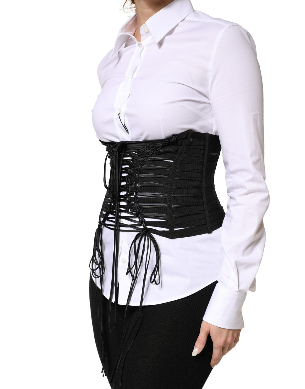 Haut corset laçé Dolce & Gabbana en polyester noir avec ceinture corset