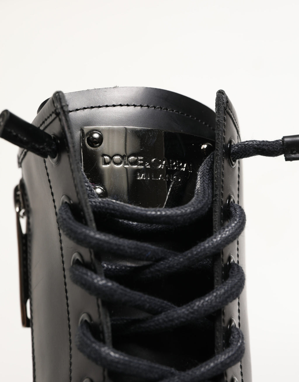 Dolce & Gabbana Schwarze Leder-Combat-Boots mit Trek-Sohle