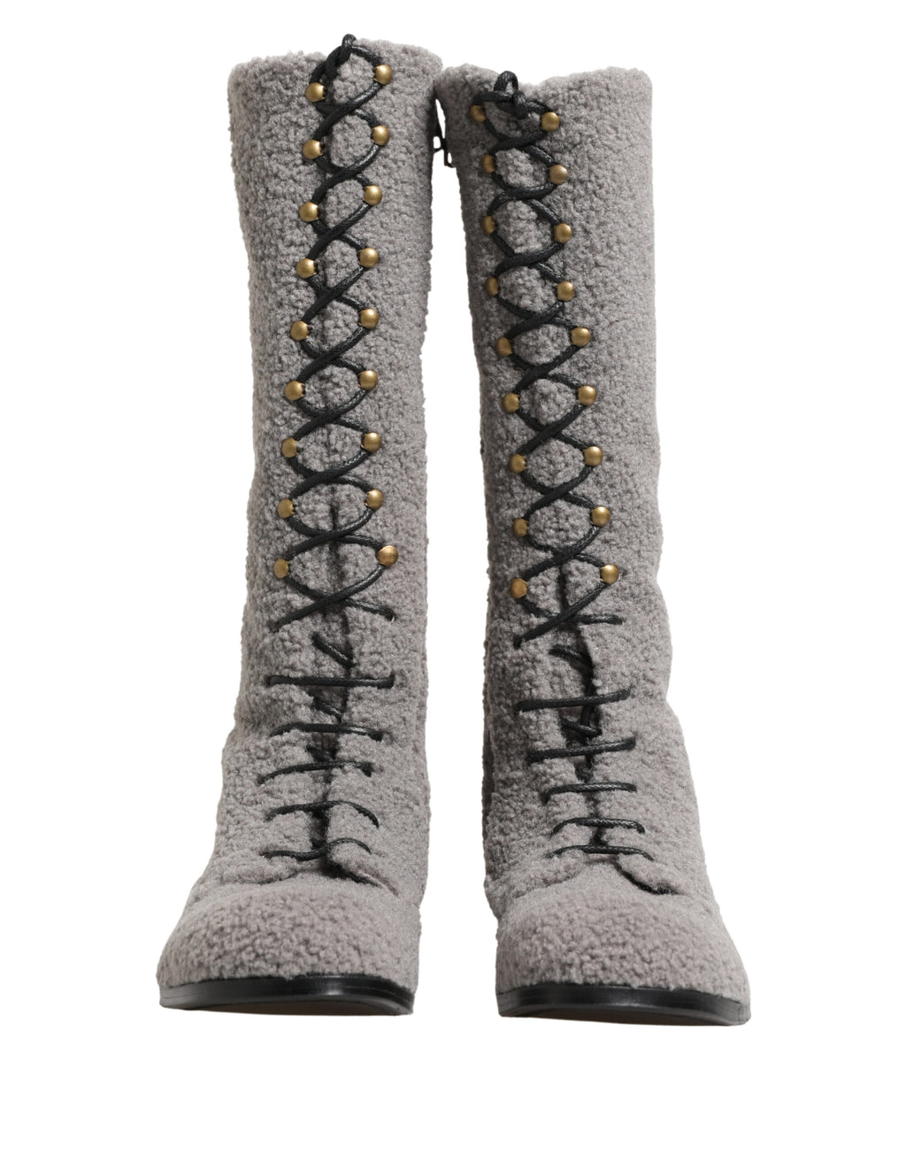 Bottes hautes à lacets Dolce & Gabbana grises en peau lainée