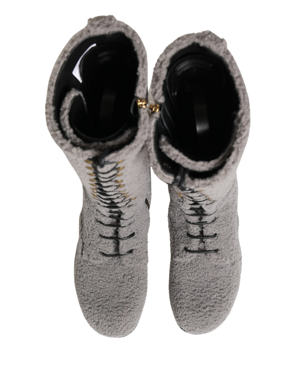 Bottes hautes à lacets Dolce & Gabbana grises en peau lainée