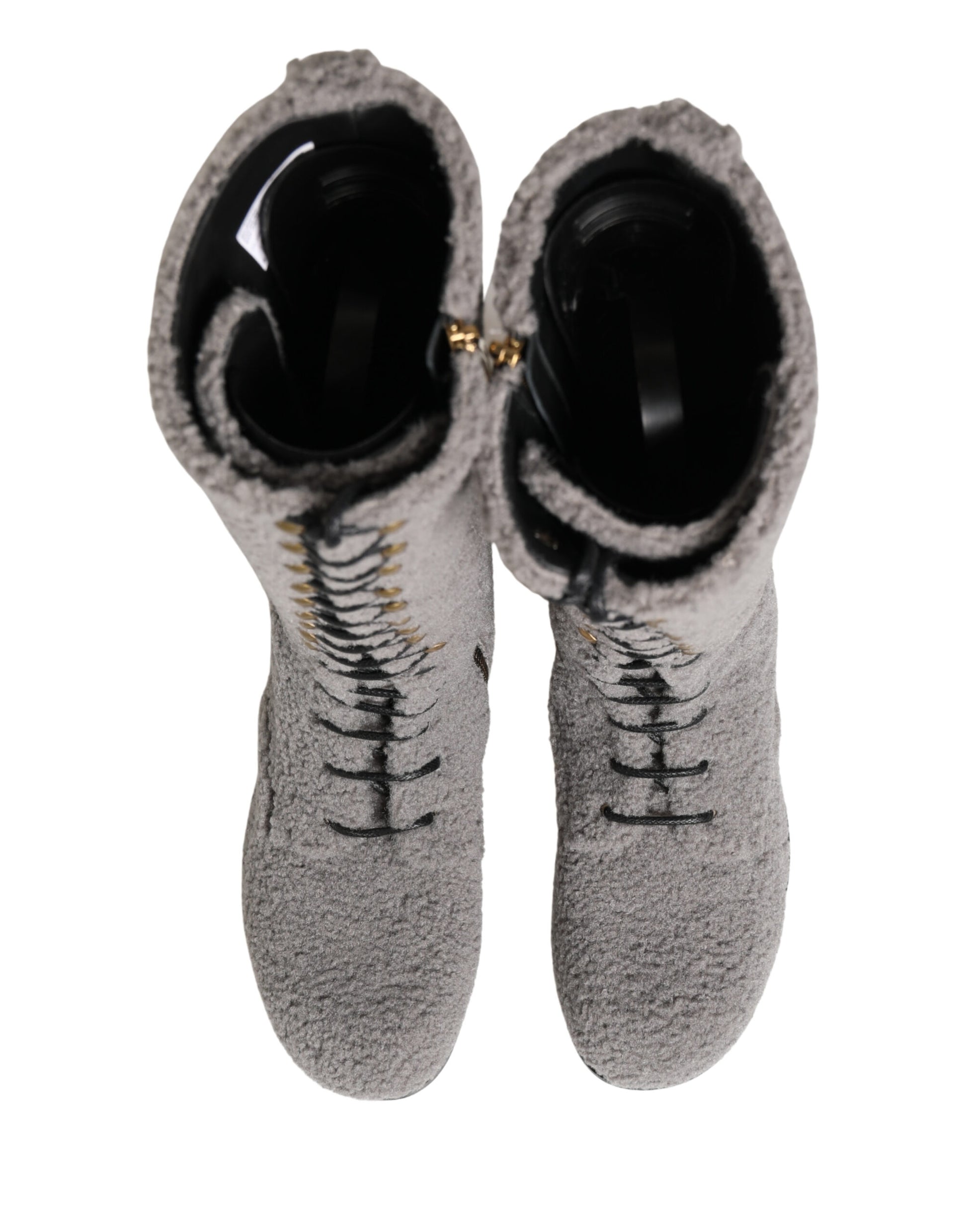 Bottes hautes à lacets Dolce & Gabbana grises en peau lainée