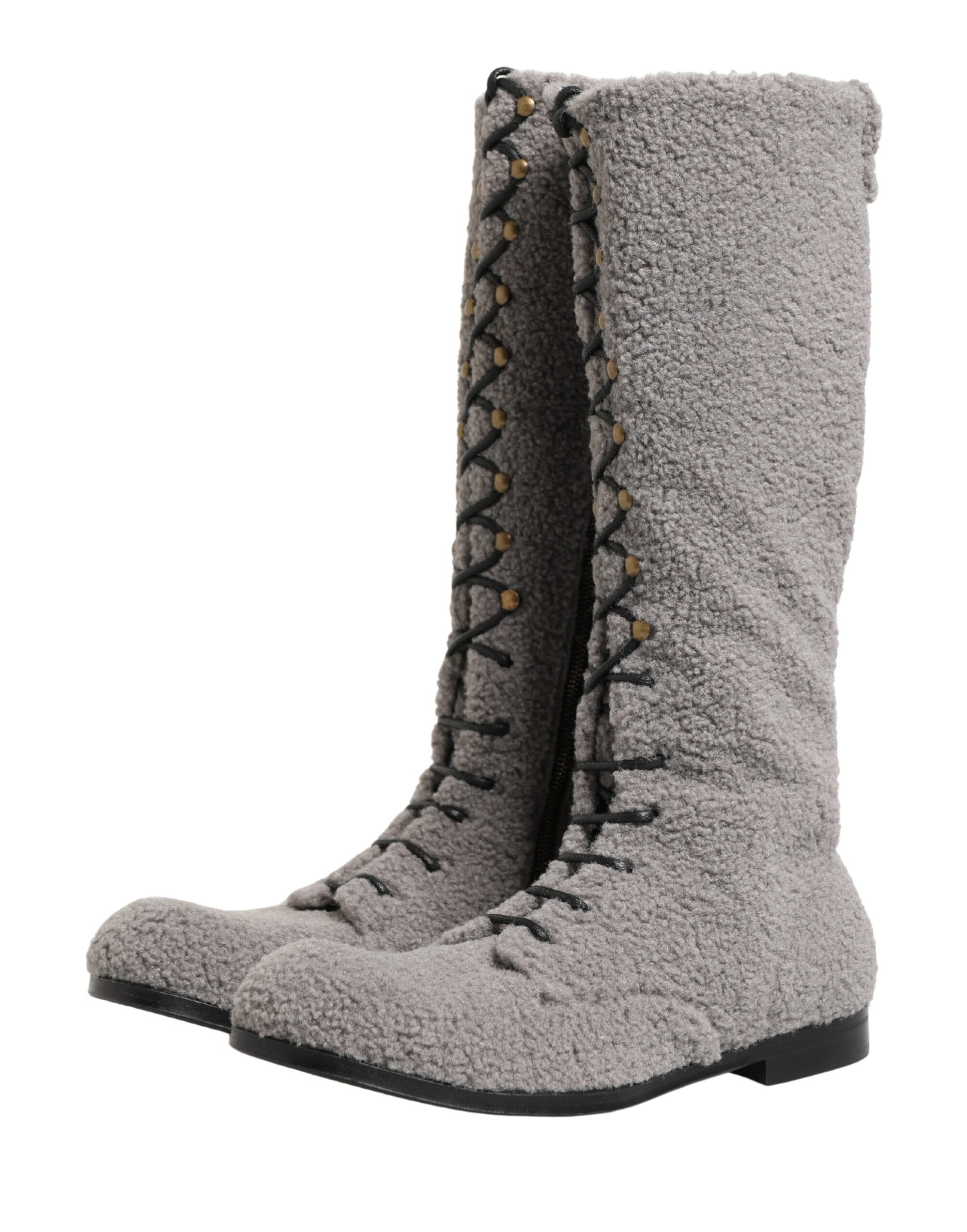 Bottes hautes à lacets Dolce & Gabbana grises en peau lainée