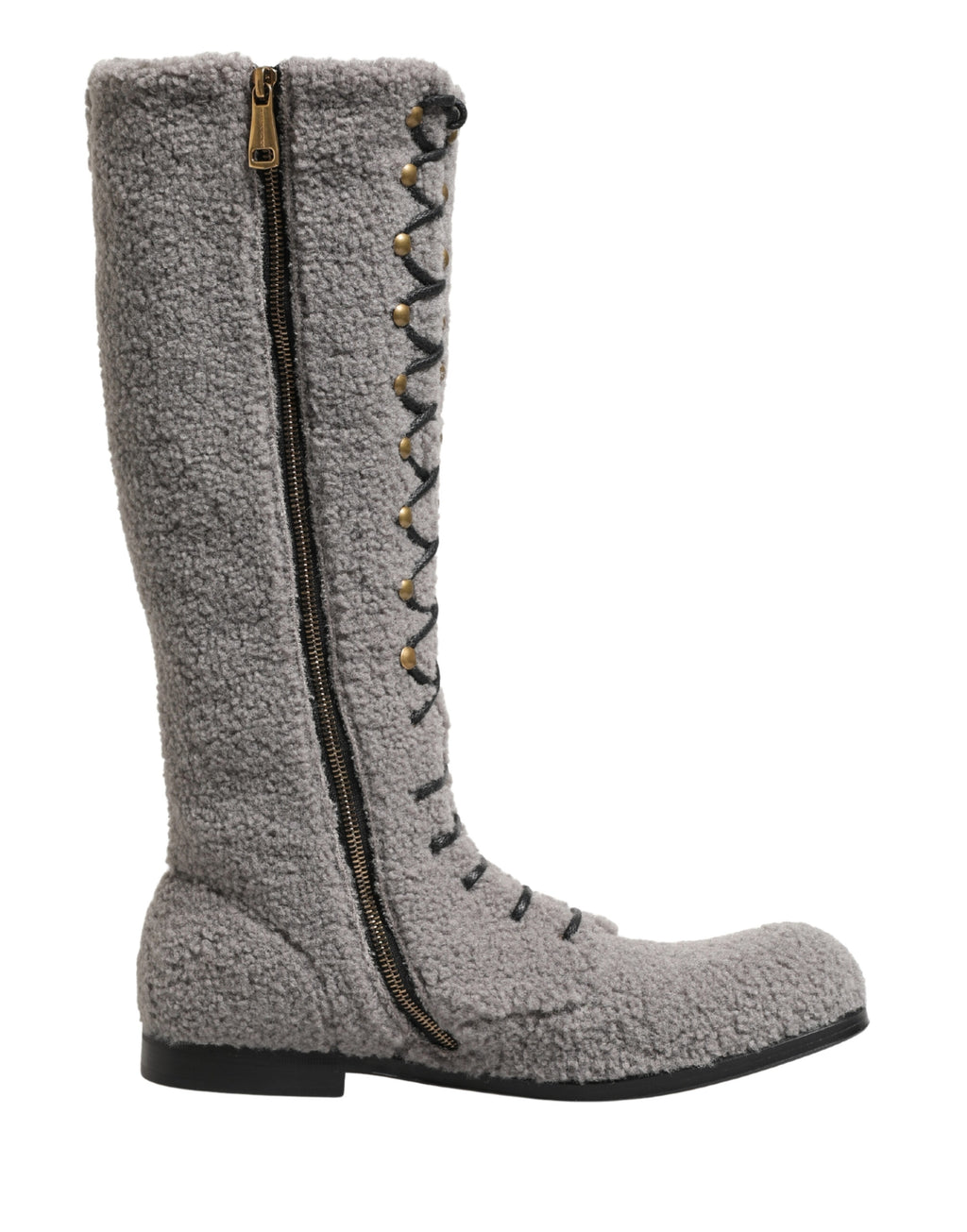 Bottes hautes à lacets Dolce & Gabbana grises en peau lainée