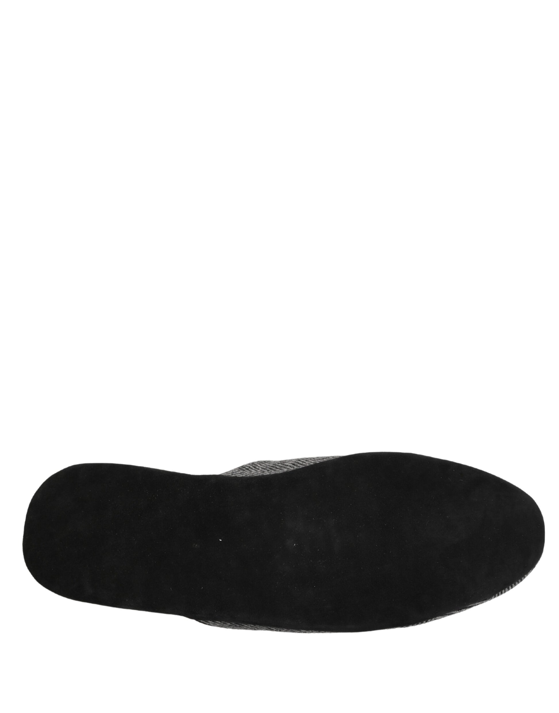 Dolce & Gabbana Grey Herringbone Cashmere Red Slippers Shoes