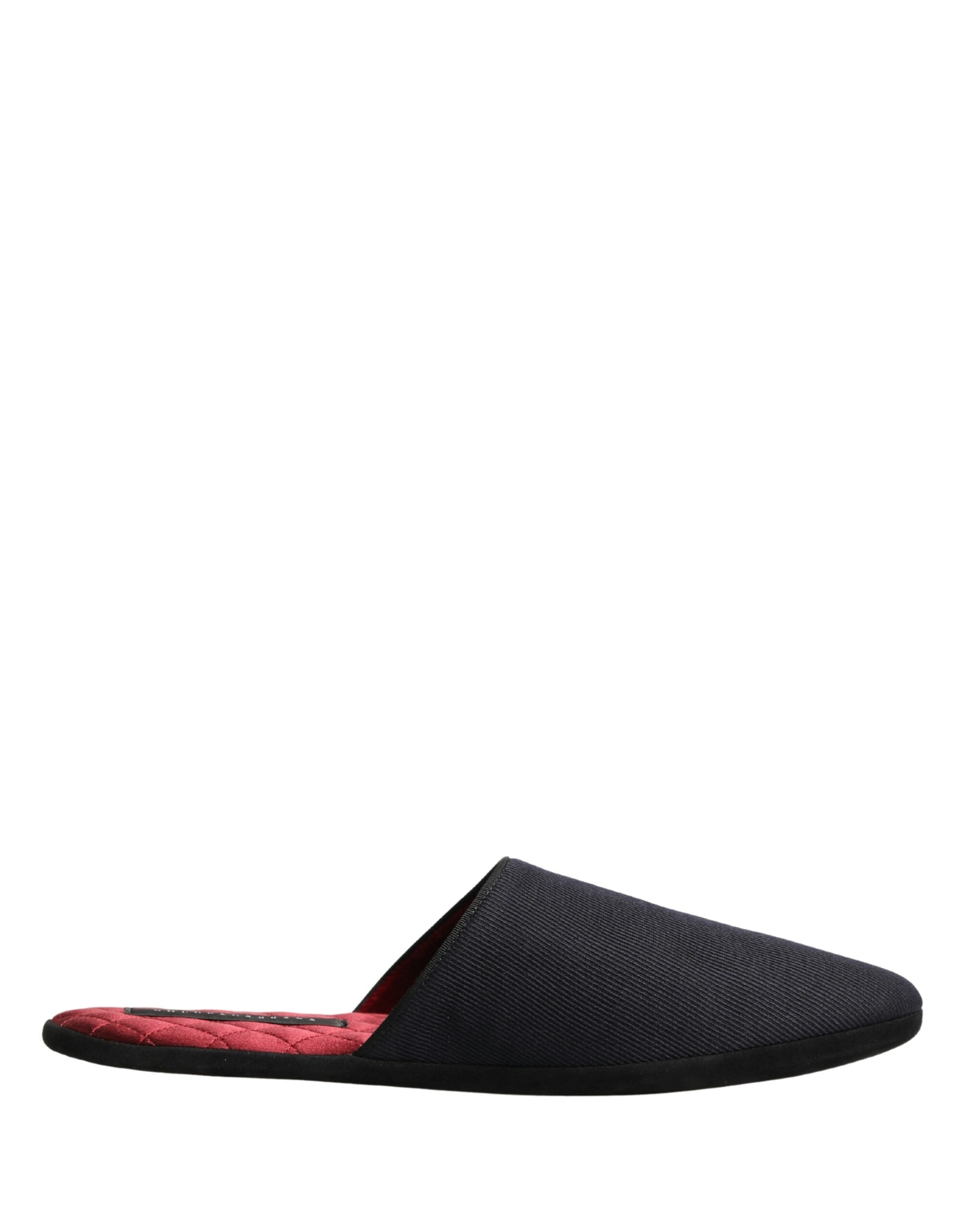 Dolce & Gabbana Dark Navy Wool Cotton Red Chevron Slippers Shoes