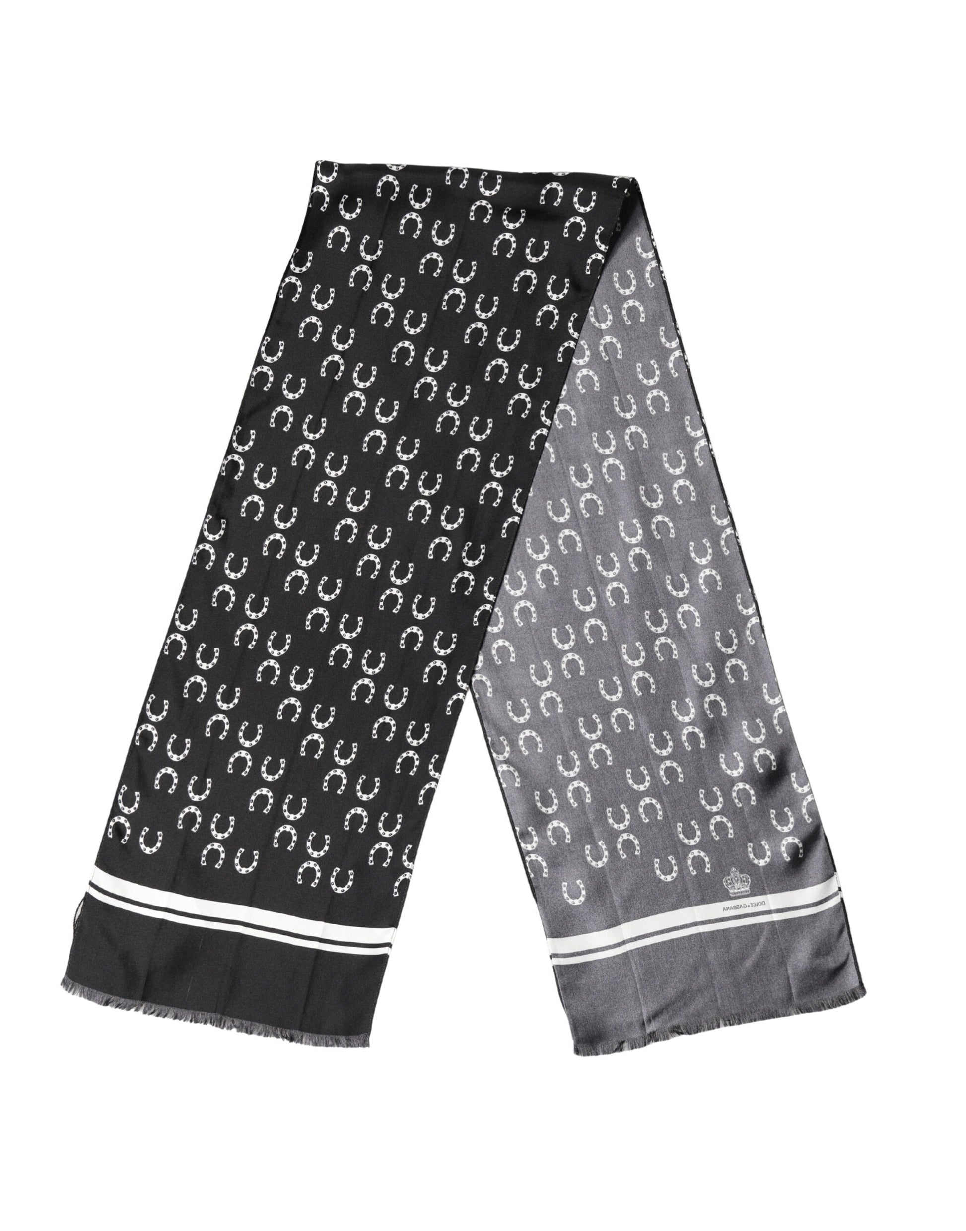 Foulard de cou en soie noir fer à cheval Dolce & Gabbana 136cm x 23cm Écharpe homme