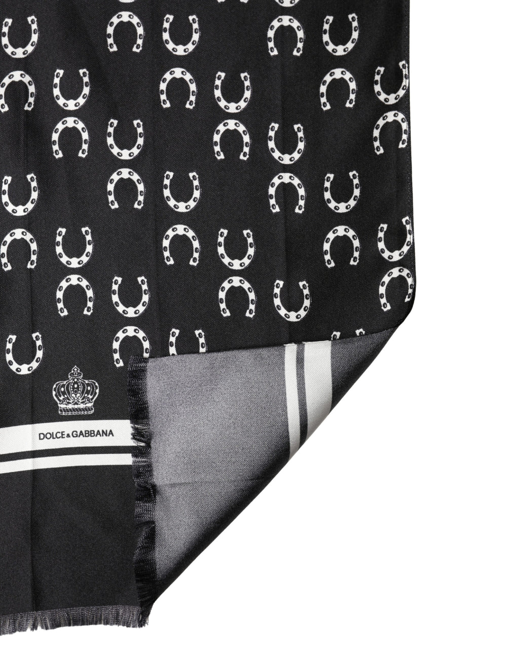 Foulard de cou en soie noir fer à cheval Dolce & Gabbana 136cm x 23cm Écharpe homme