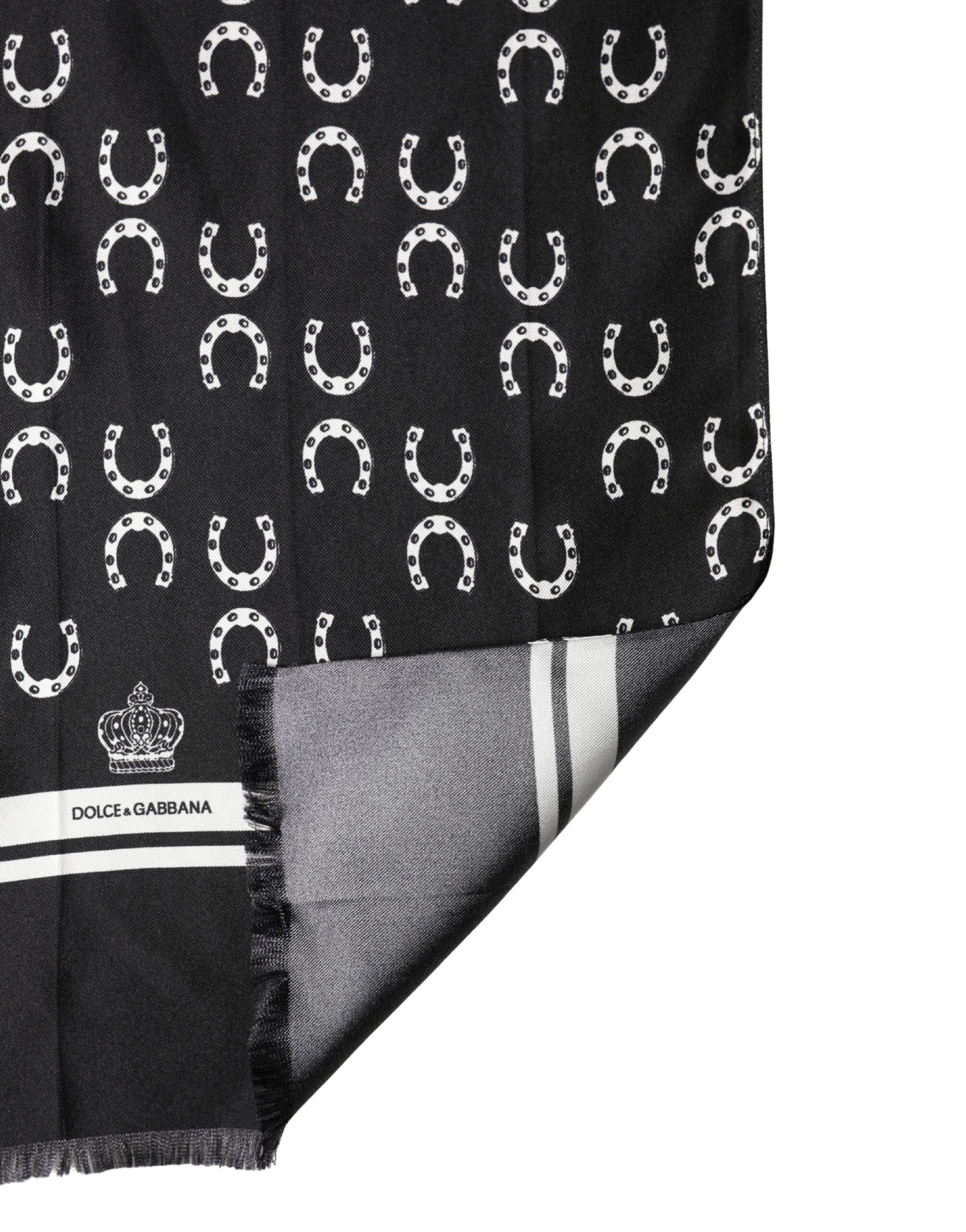 Foulard de cou en soie noir fer à cheval Dolce & Gabbana 136cm x 23cm Écharpe homme