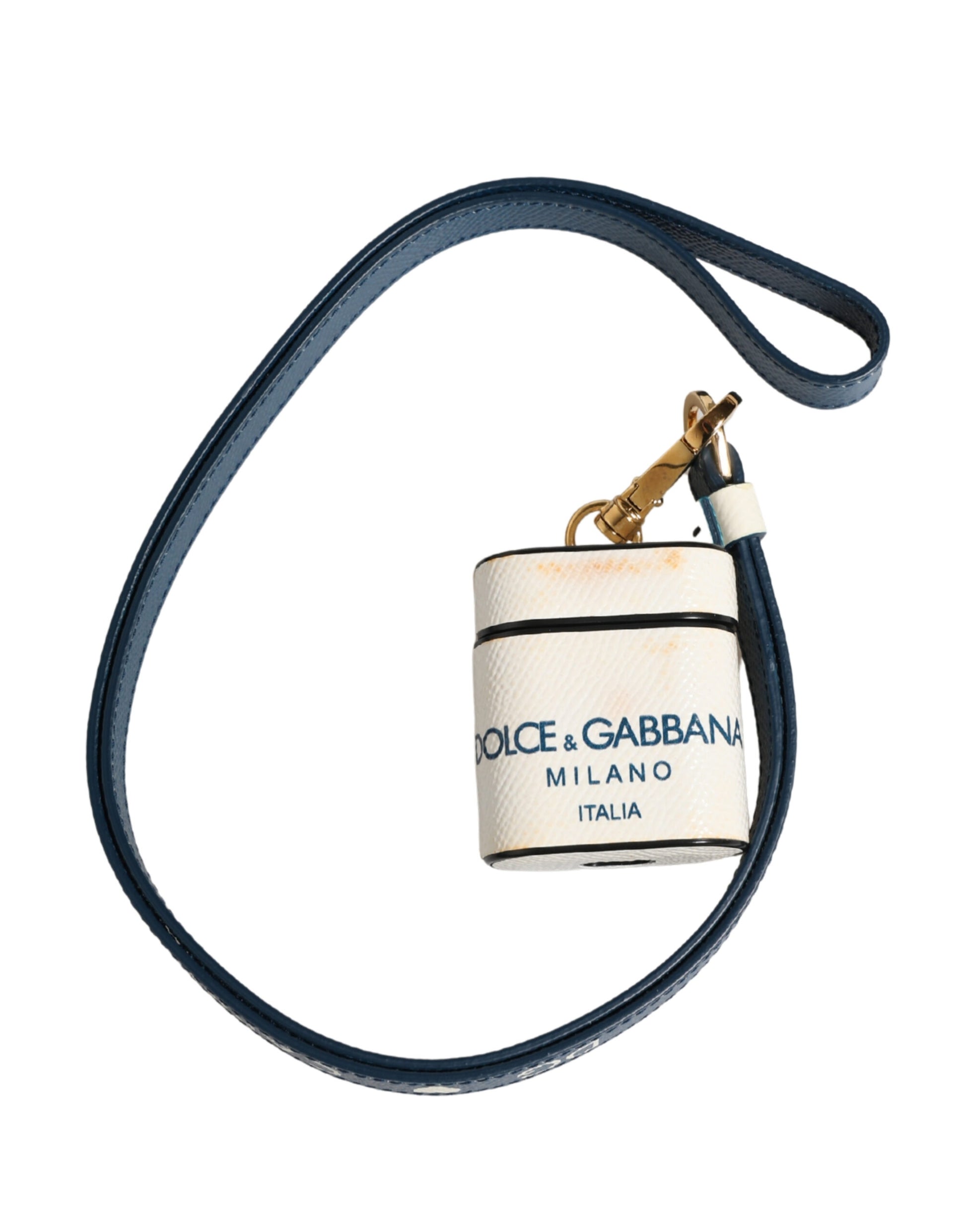 Étui Airpods Dolce & Gabbana en Cuir de Veau Blanc avec Cordon à Logo