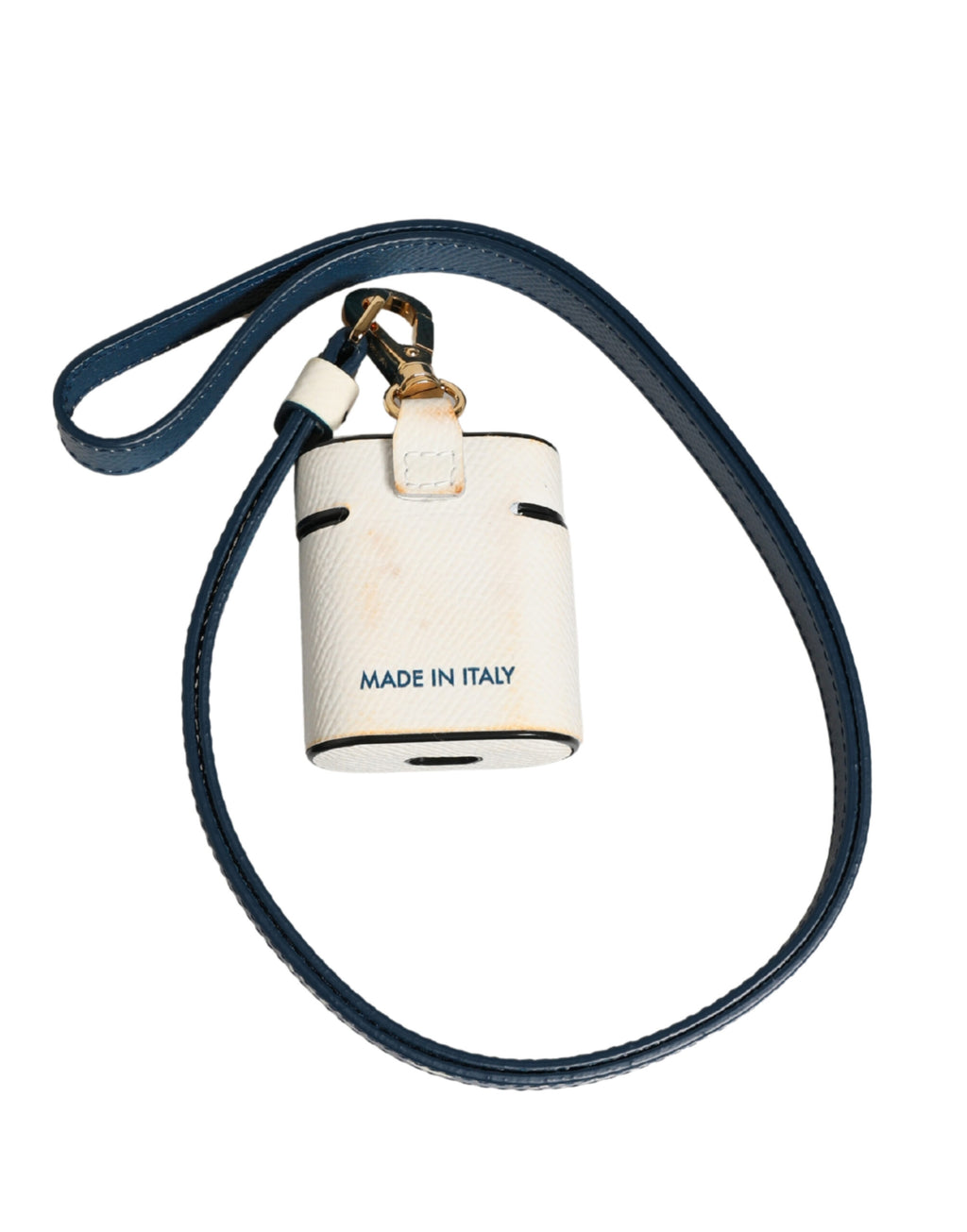 Étui Airpods Dolce & Gabbana en Cuir de Veau Blanc avec Cordon à Logo