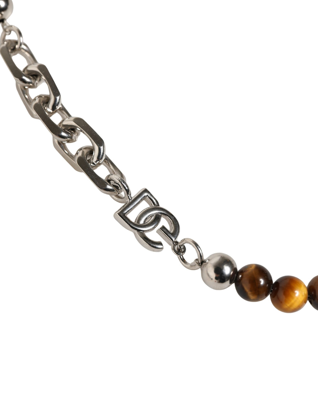 Bracelet Dolce & Gabbana en laiton argenté, chaîne, perles et pierres, logo DG