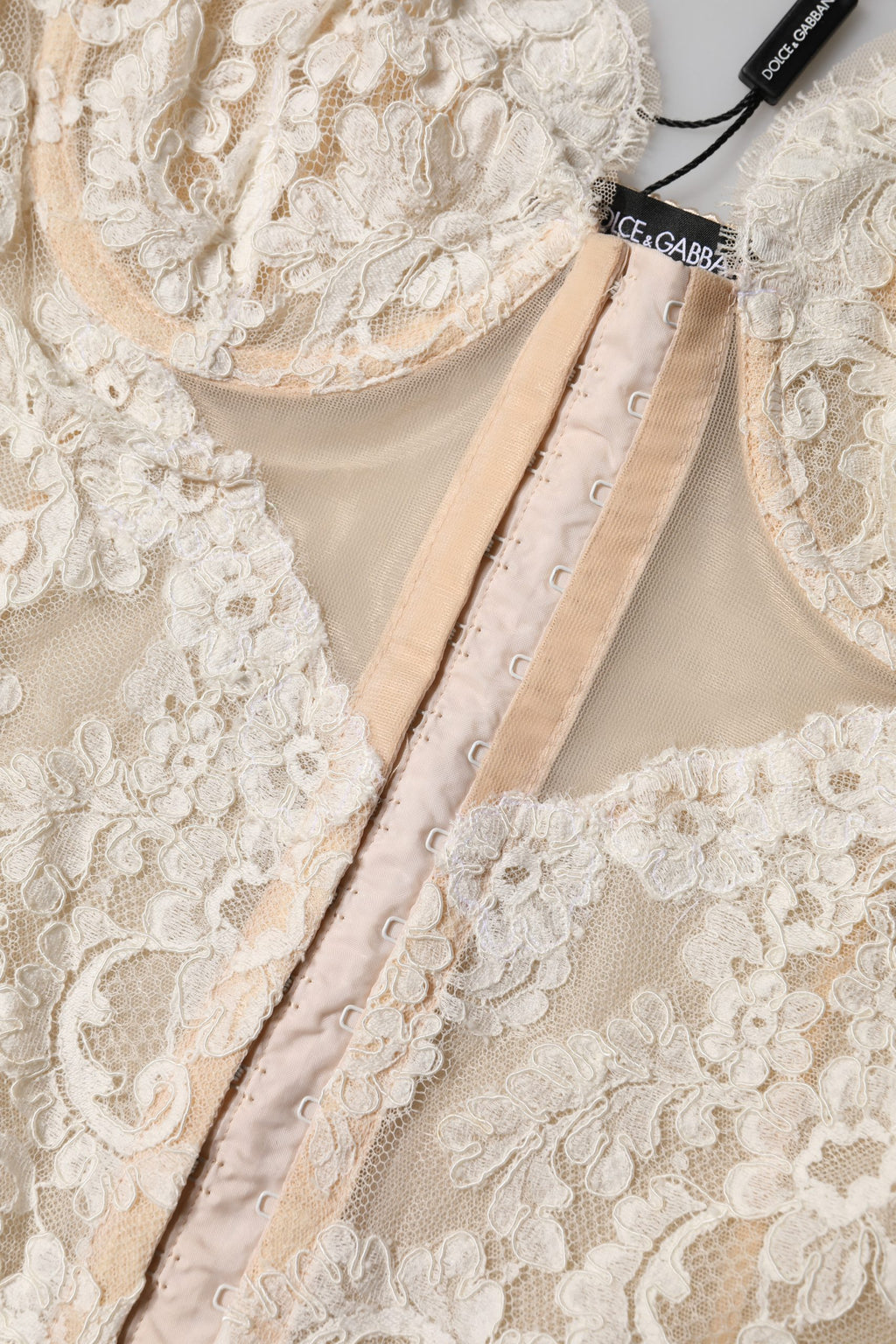Sous-vêtement bustier en dentelle florale beige Dolce & Gabbana