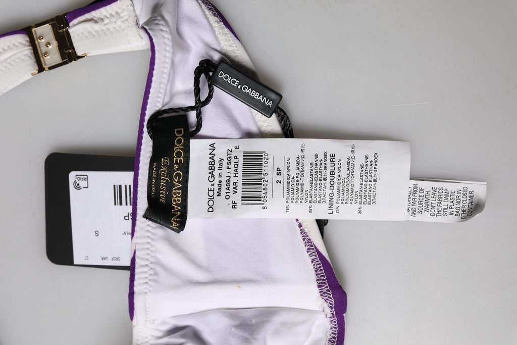 Haut de maillot bandeau Dolce & Gabbana en nylon rayé violet et blanc