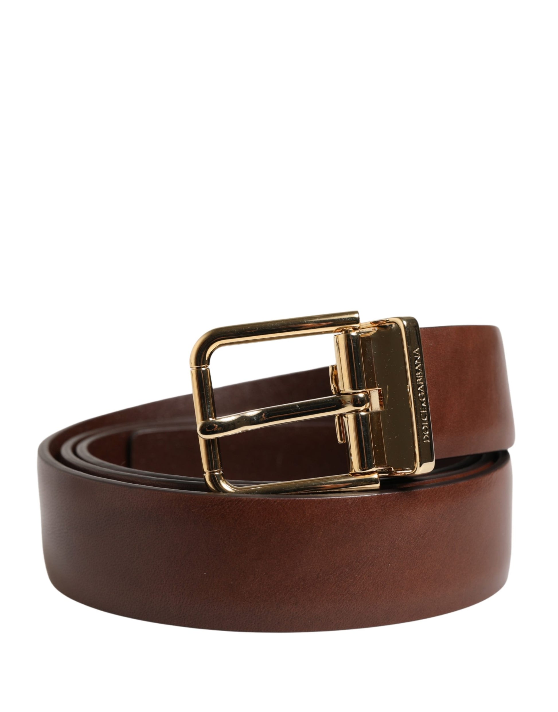 Dolce & Gabbana Ceinture Homme Classique en Cuir Marron à Boucle Métallique
