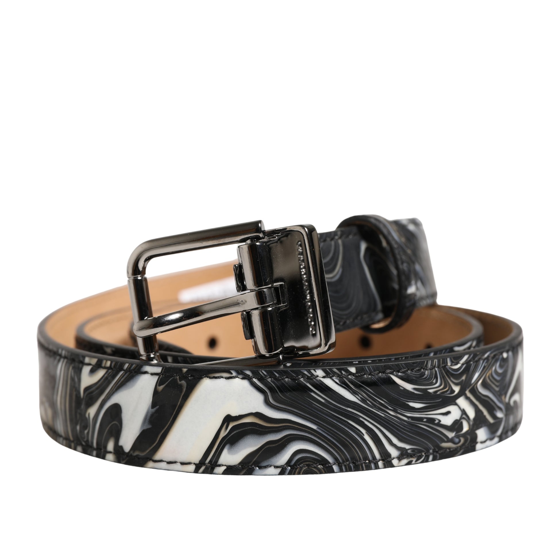 Ceinture Dolce & Gabbana pour homme en marbre noir, cuir et boucle en métal