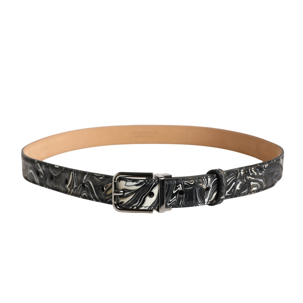 Ceinture Dolce & Gabbana pour homme en marbre noir, cuir et boucle en métal