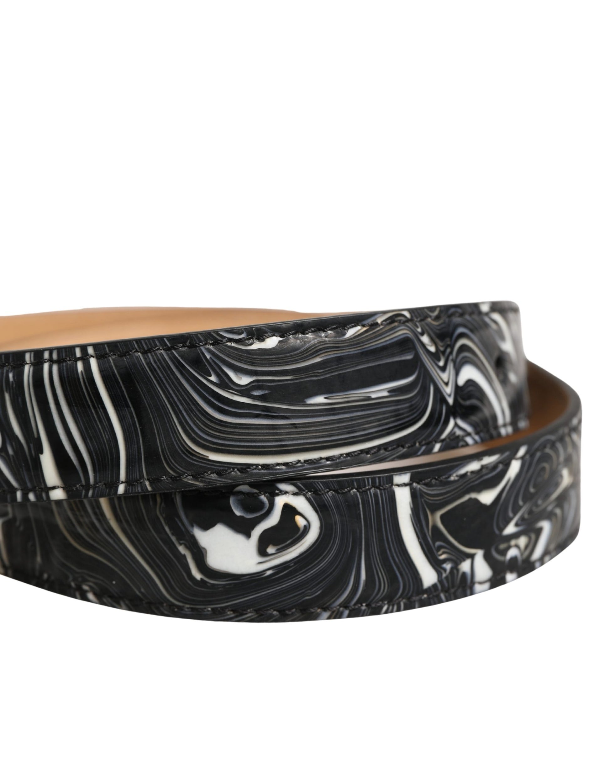 Ceinture Dolce & Gabbana pour homme en marbre noir, cuir et boucle en métal