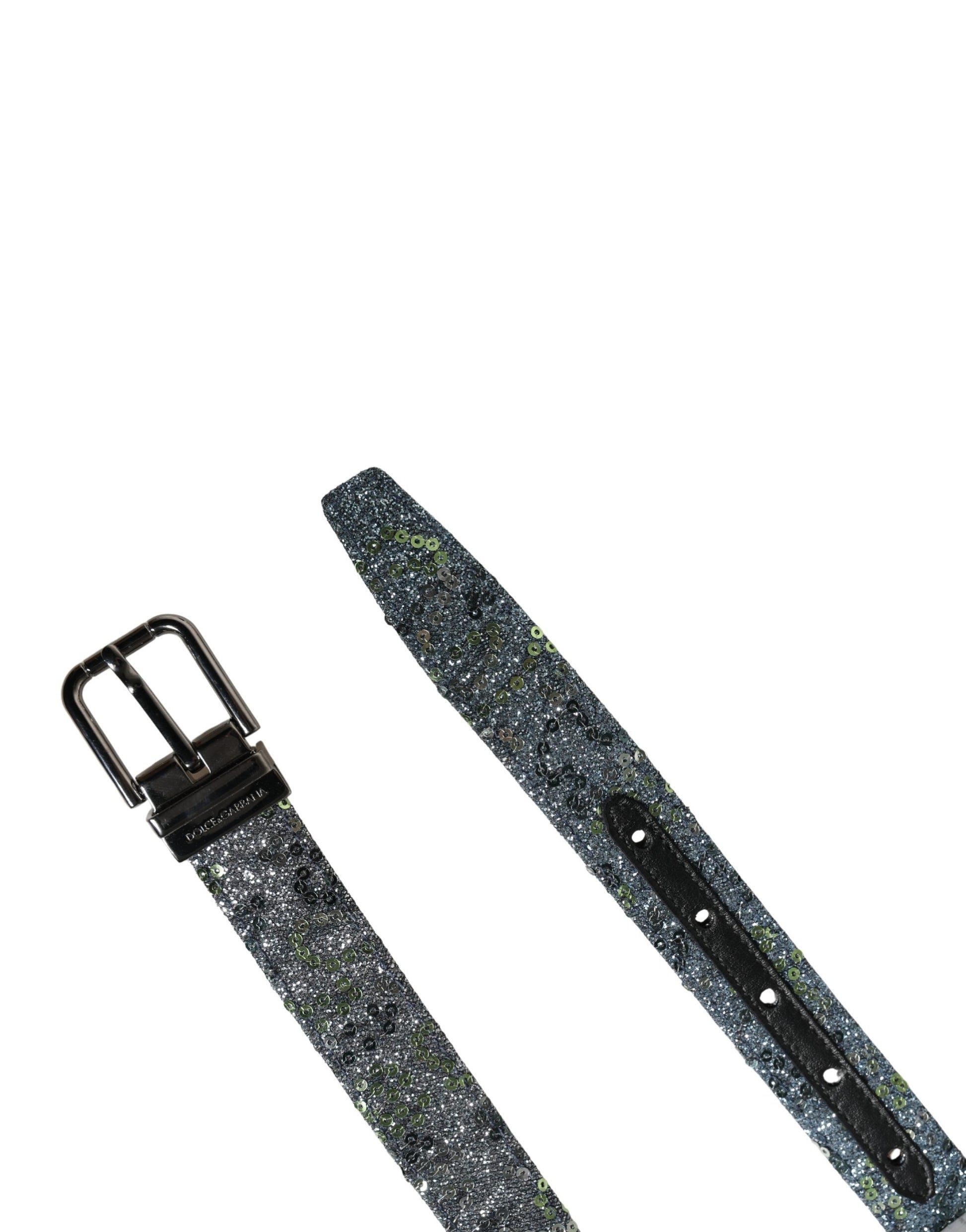 Dolce & Gabbana Men Multicolor Sequin Silver Metal Buckle Belt