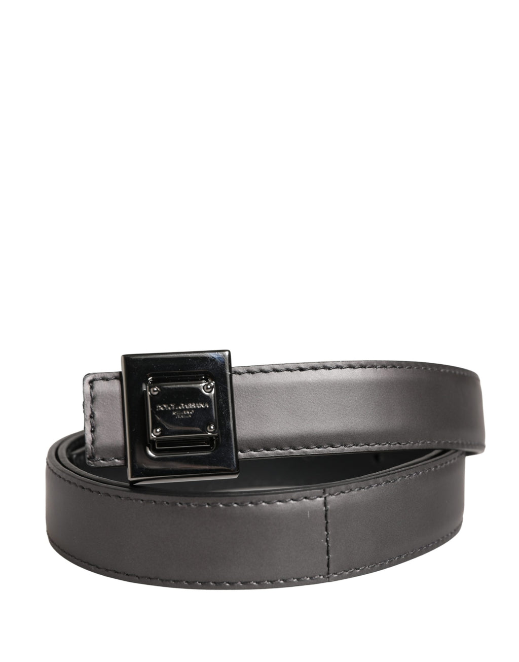 Ceinture classique en cuir à boucle carrée argentée Dolce & Gabbana pour homme