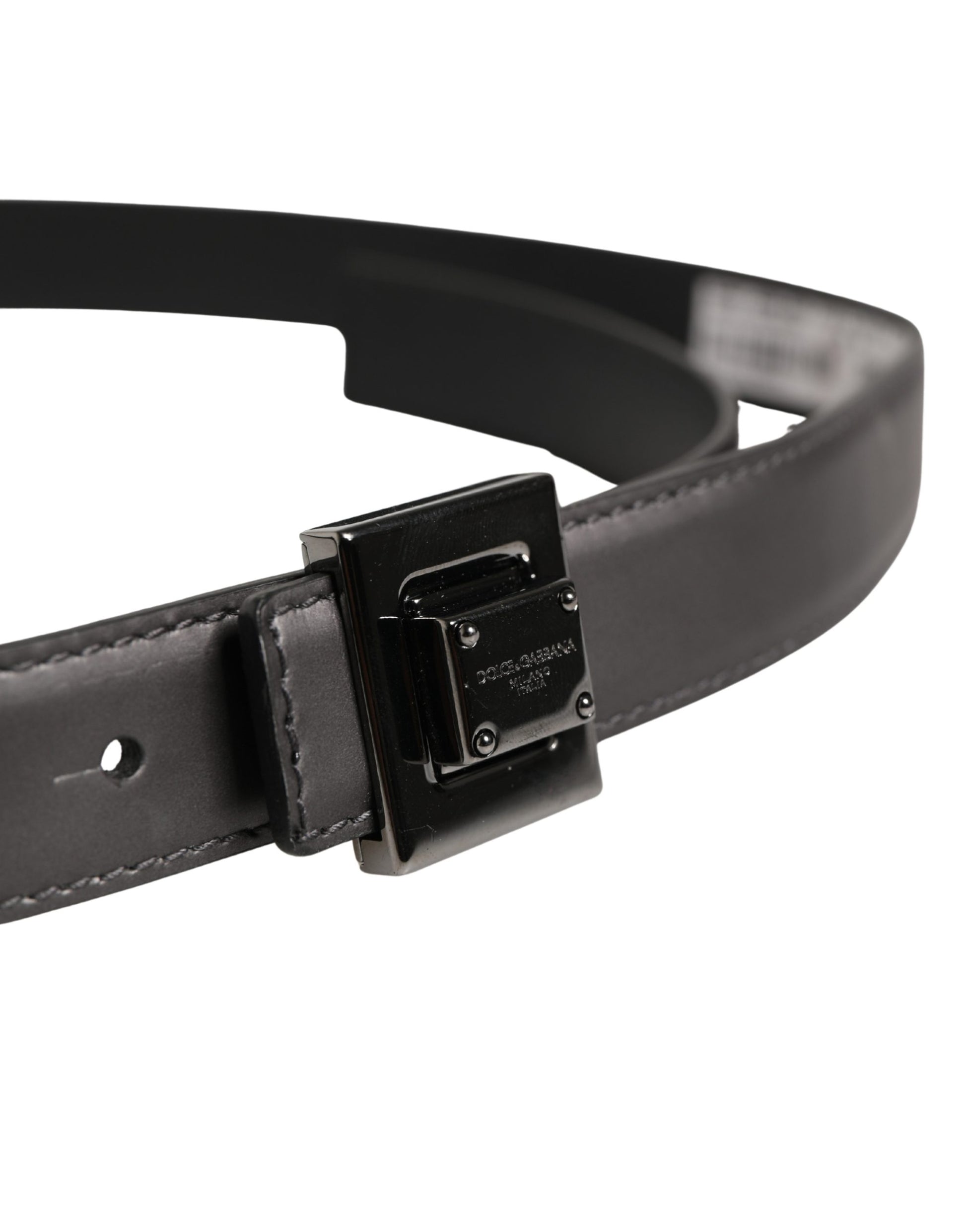 Ceinture classique en cuir à boucle carrée argentée Dolce & Gabbana pour homme