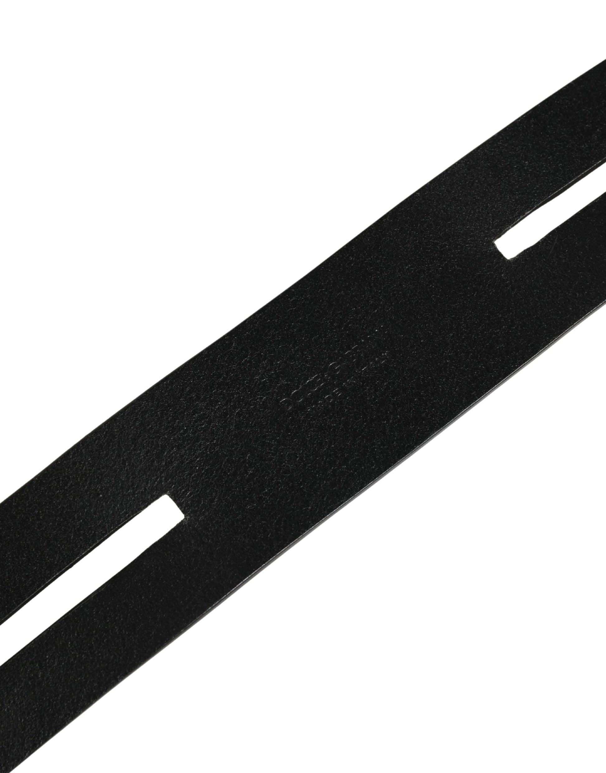 Dolce & Gabbana Black Double Strap Leather Silver Buckle Belt
