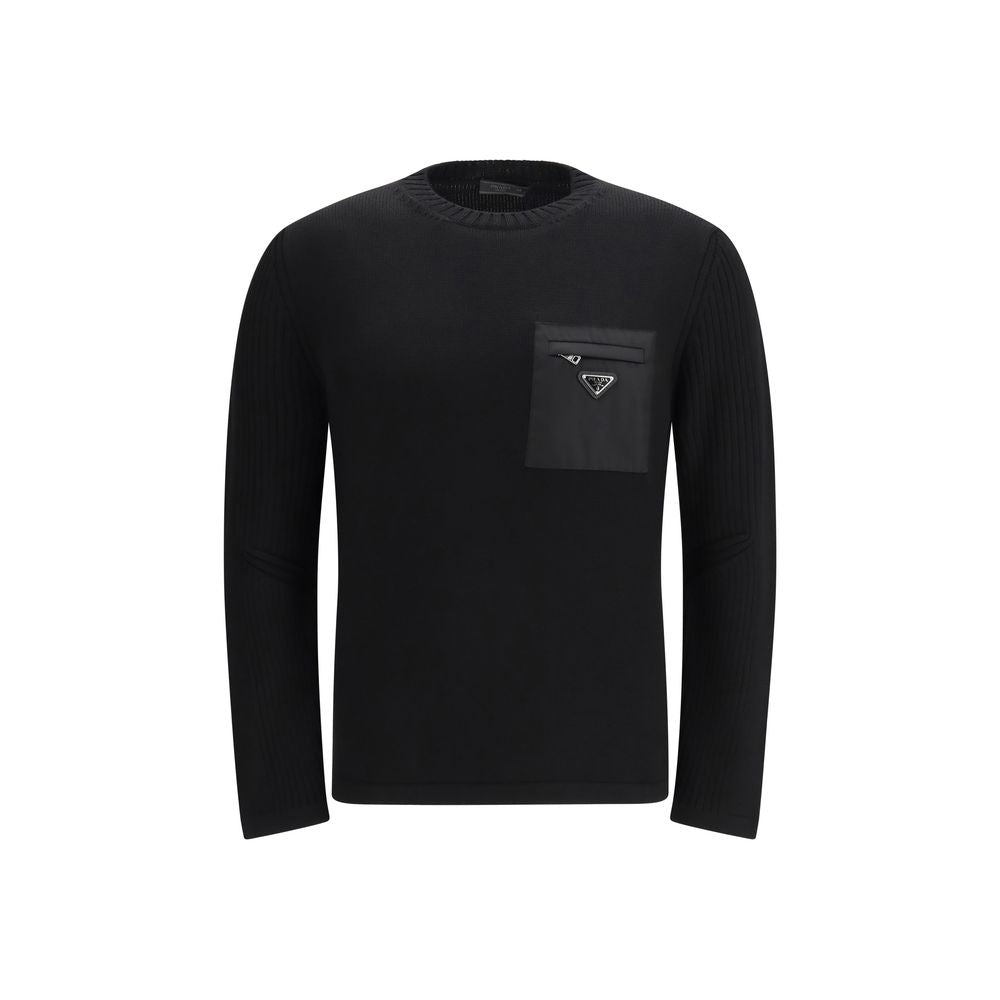Sweat-shirt en molleton de laine noir Prada