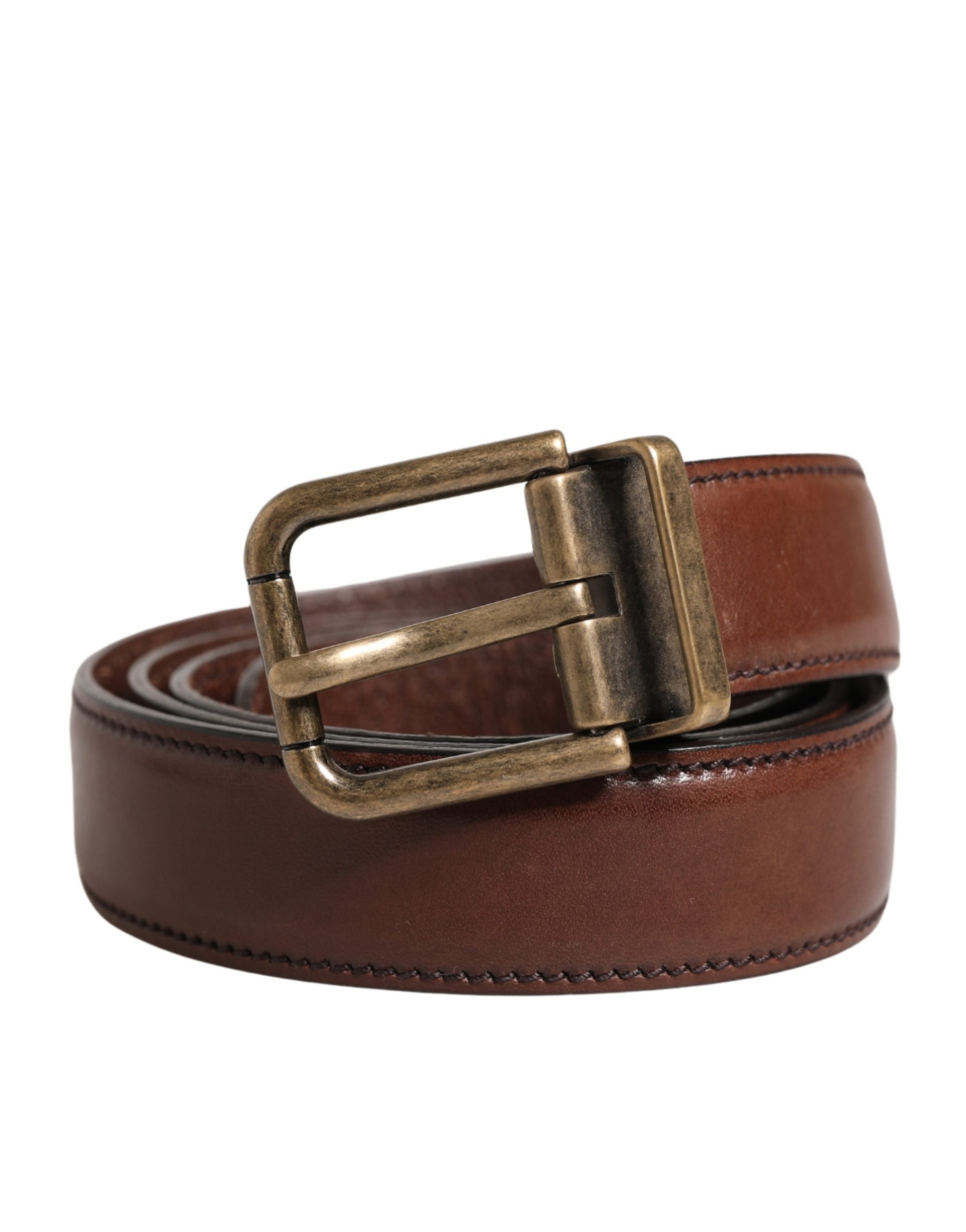 Dolce & Gabbana Ceinture Homme Classique en Cuir Marron à Boucle Métallique