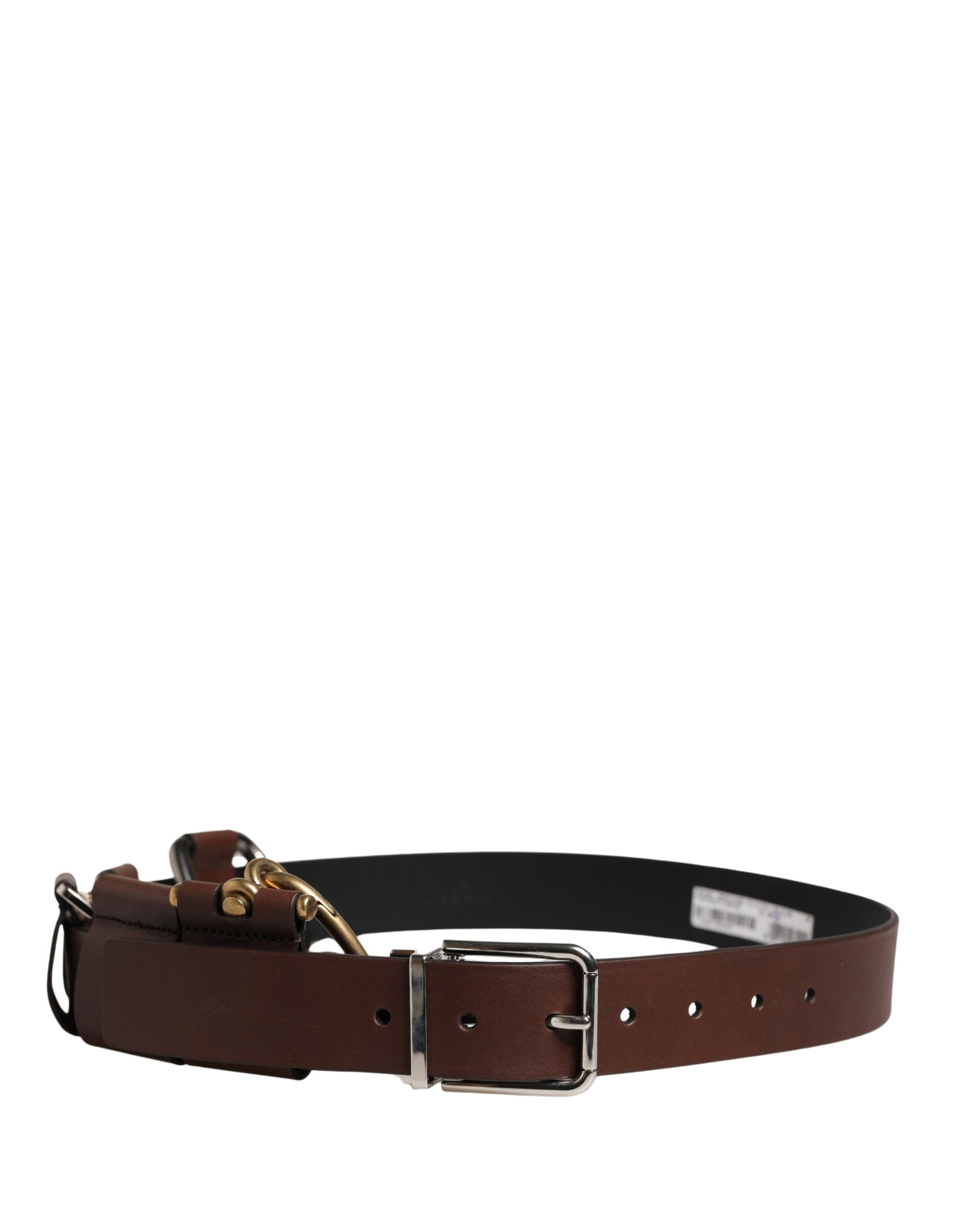 Dolce & Gabbana Ceinture Homme Classique en Cuir Marron à Boucle Métallique
