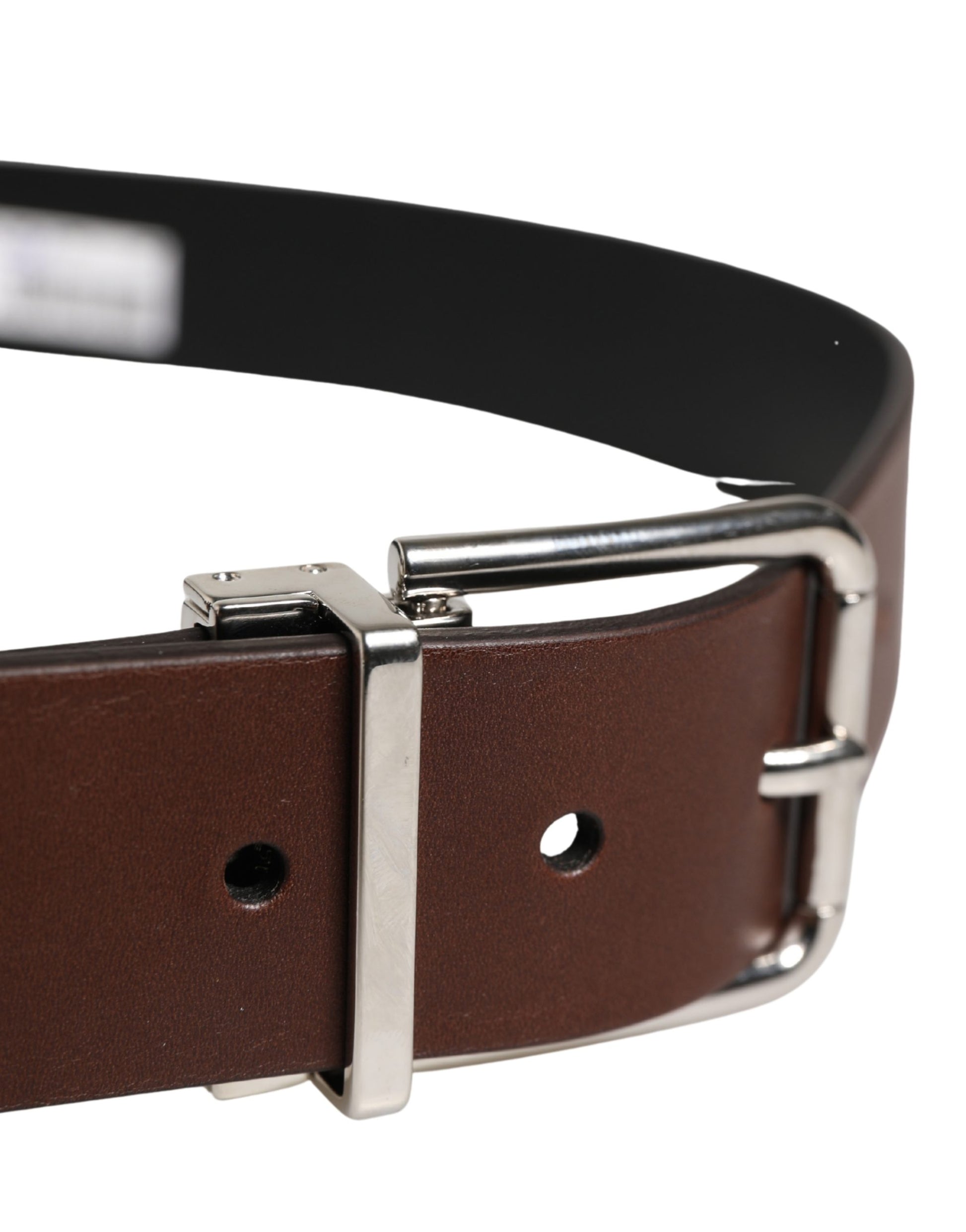 Dolce & Gabbana Ceinture Homme Classique en Cuir Marron à Boucle Métallique