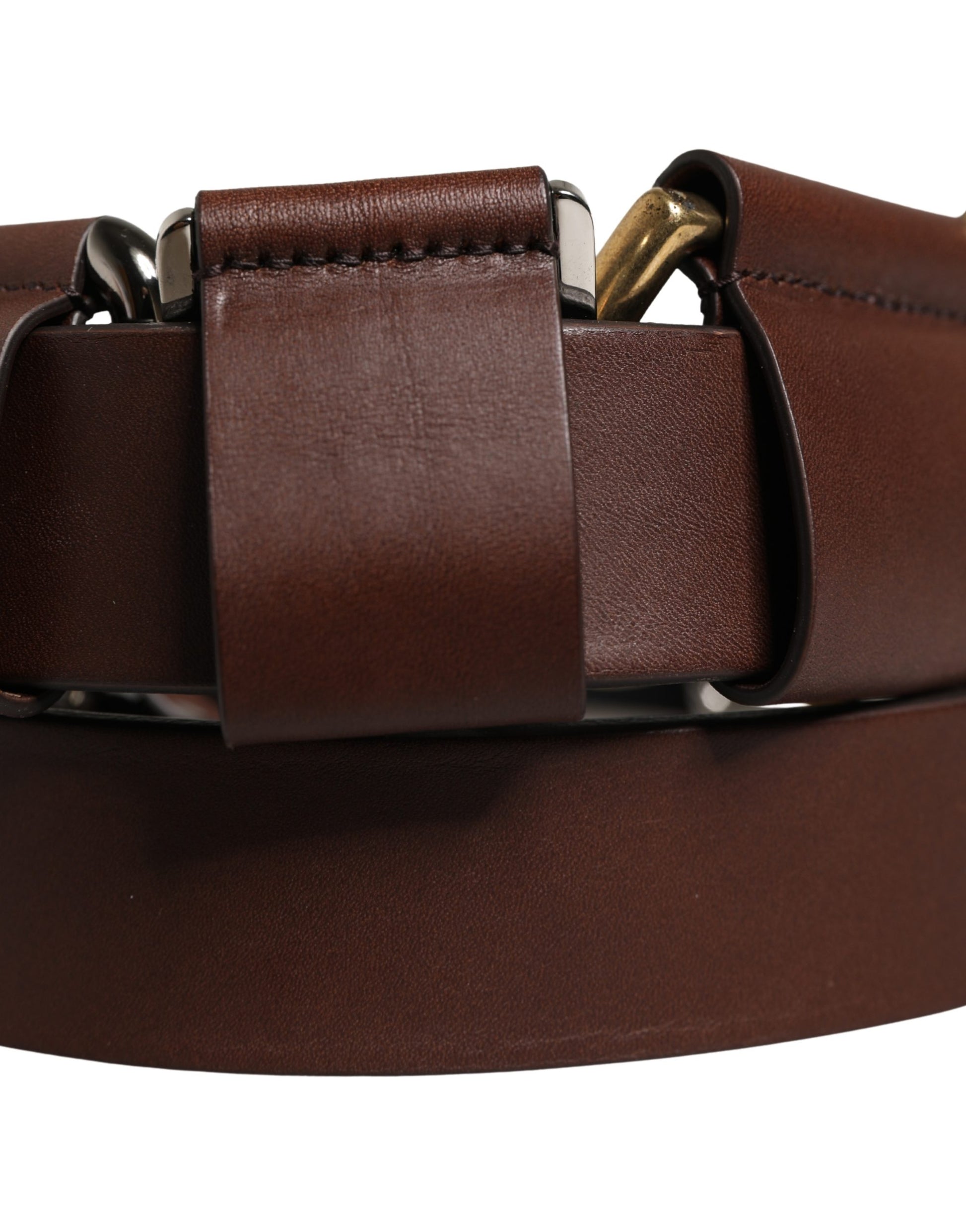 Dolce & Gabbana Ceinture Homme Classique en Cuir Marron à Boucle Métallique