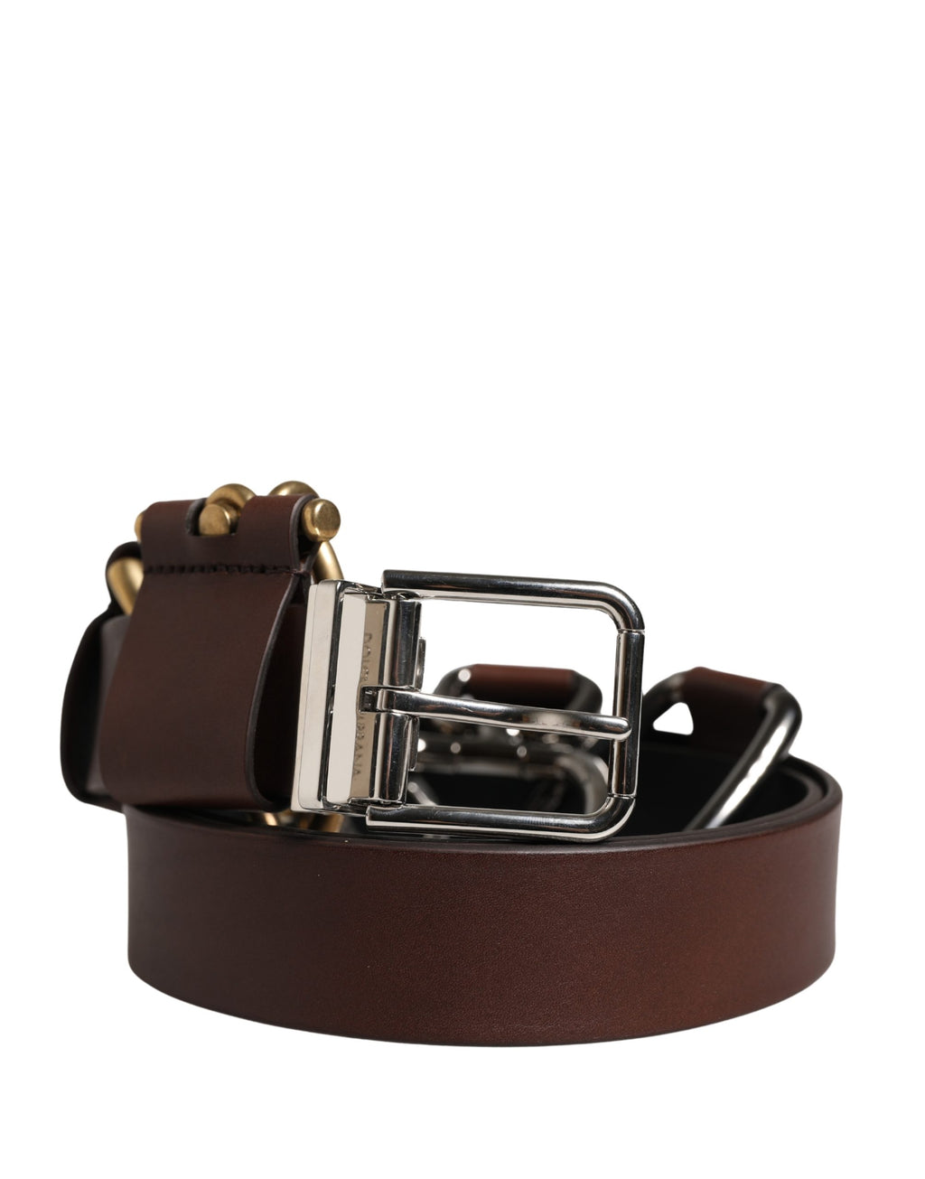 Dolce & Gabbana Ceinture Homme Classique en Cuir Marron à Boucle Métallique