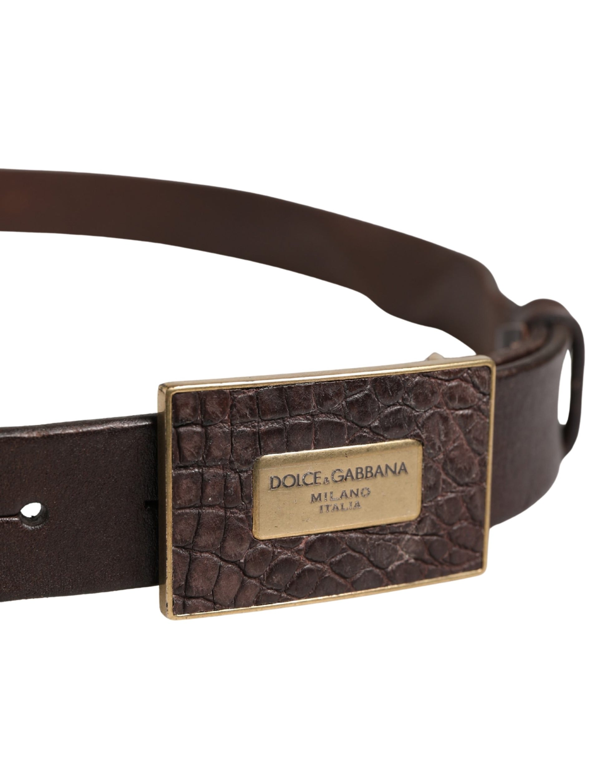 Ceinture Dolce & Gabbana pour homme en cuir de veau marron avec boucle logo en métal