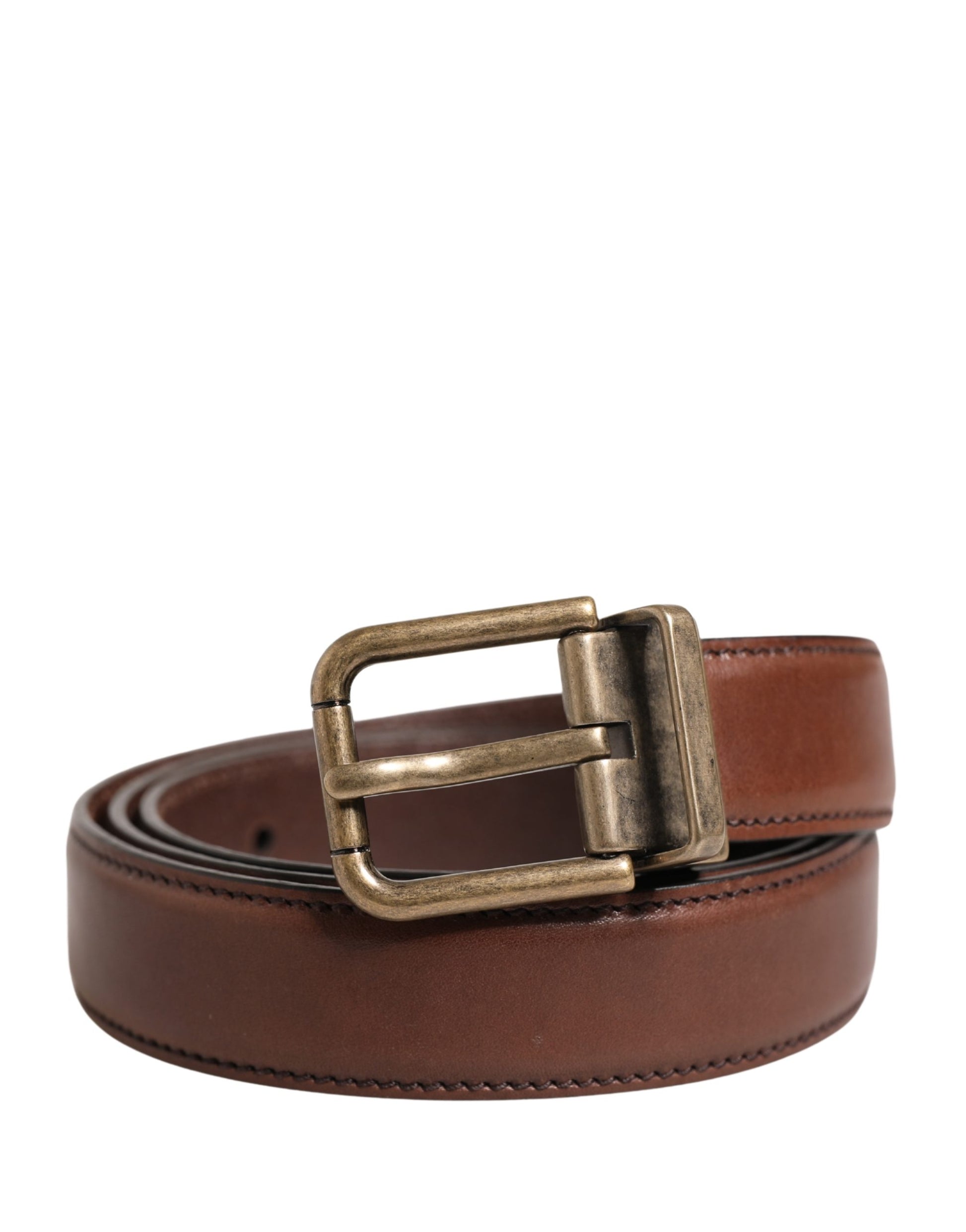 Dolce & Gabbana Ceinture Homme Classique en Cuir Marron à Boucle Métallique