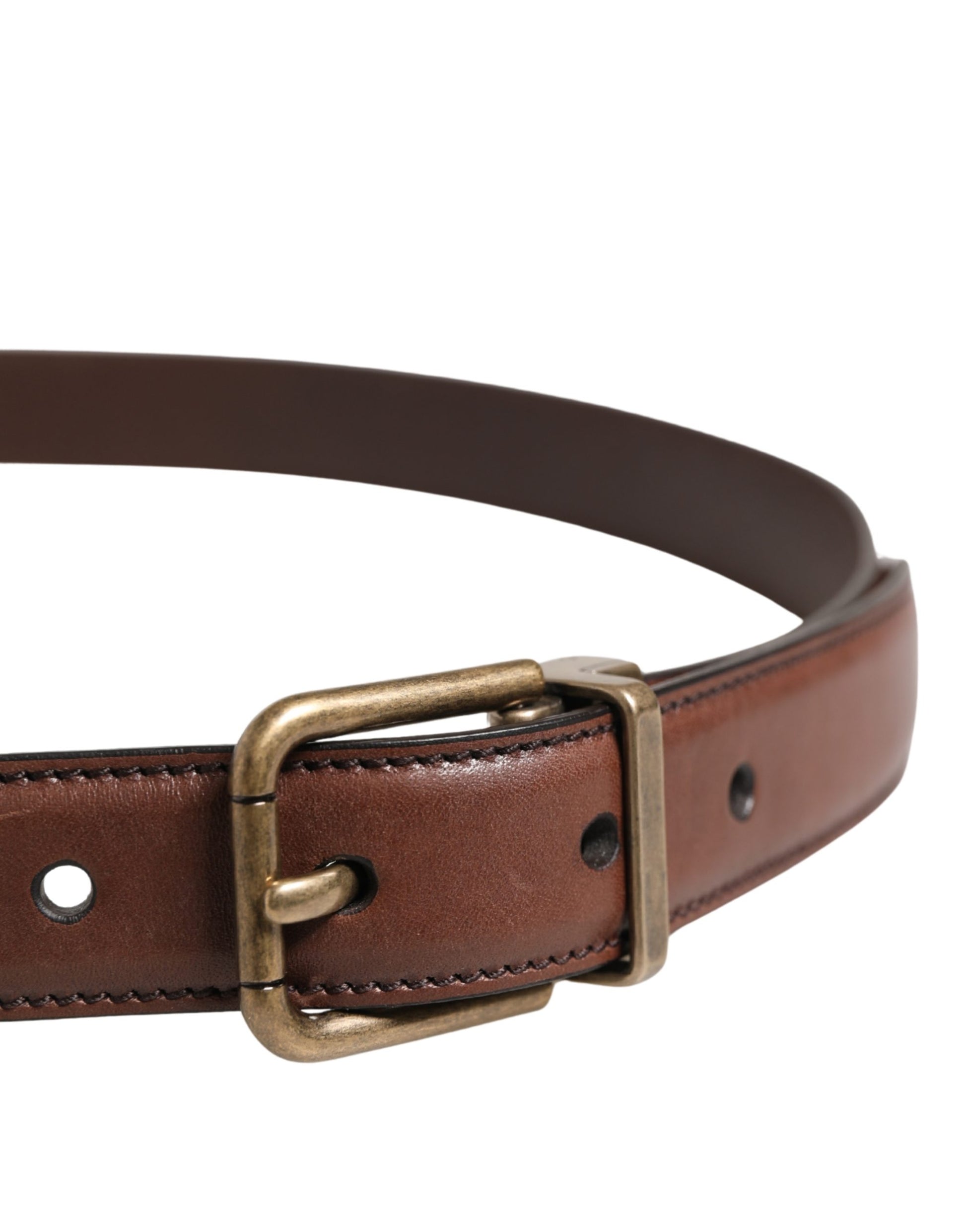 Dolce & Gabbana Ceinture Homme Classique en Cuir Marron à Boucle Métallique
