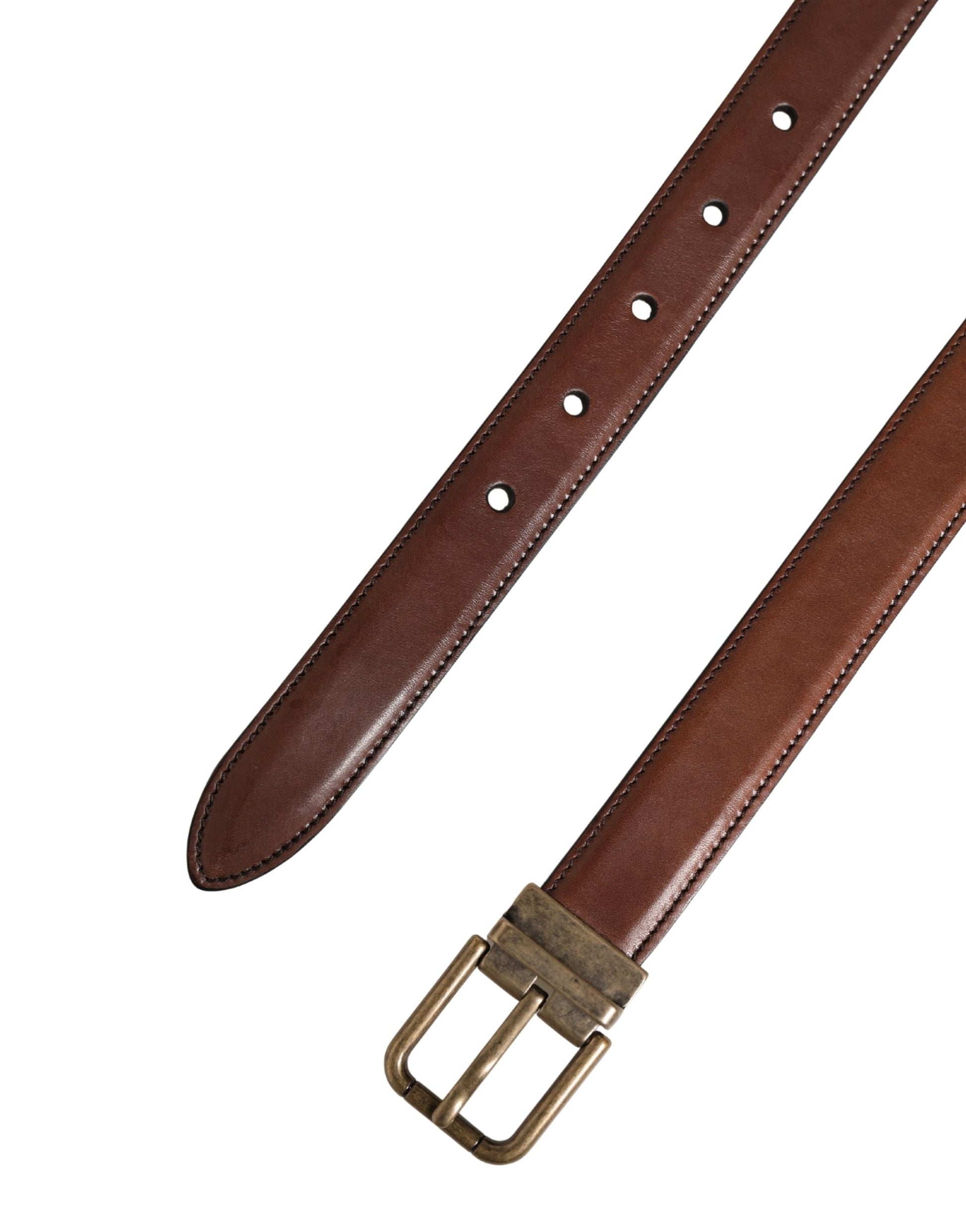 Dolce & Gabbana Ceinture Homme Classique en Cuir Marron à Boucle Métallique