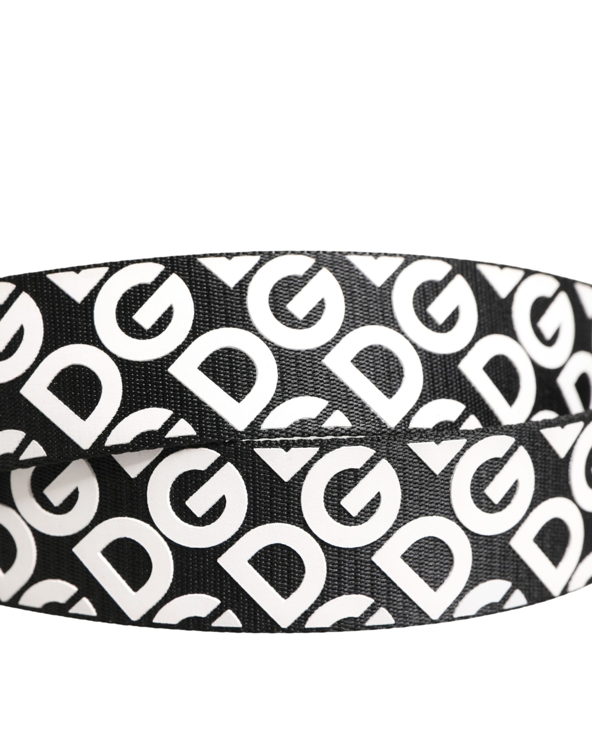 Dolce & Gabbana White Black Logo Leather Metal Buckle Belt