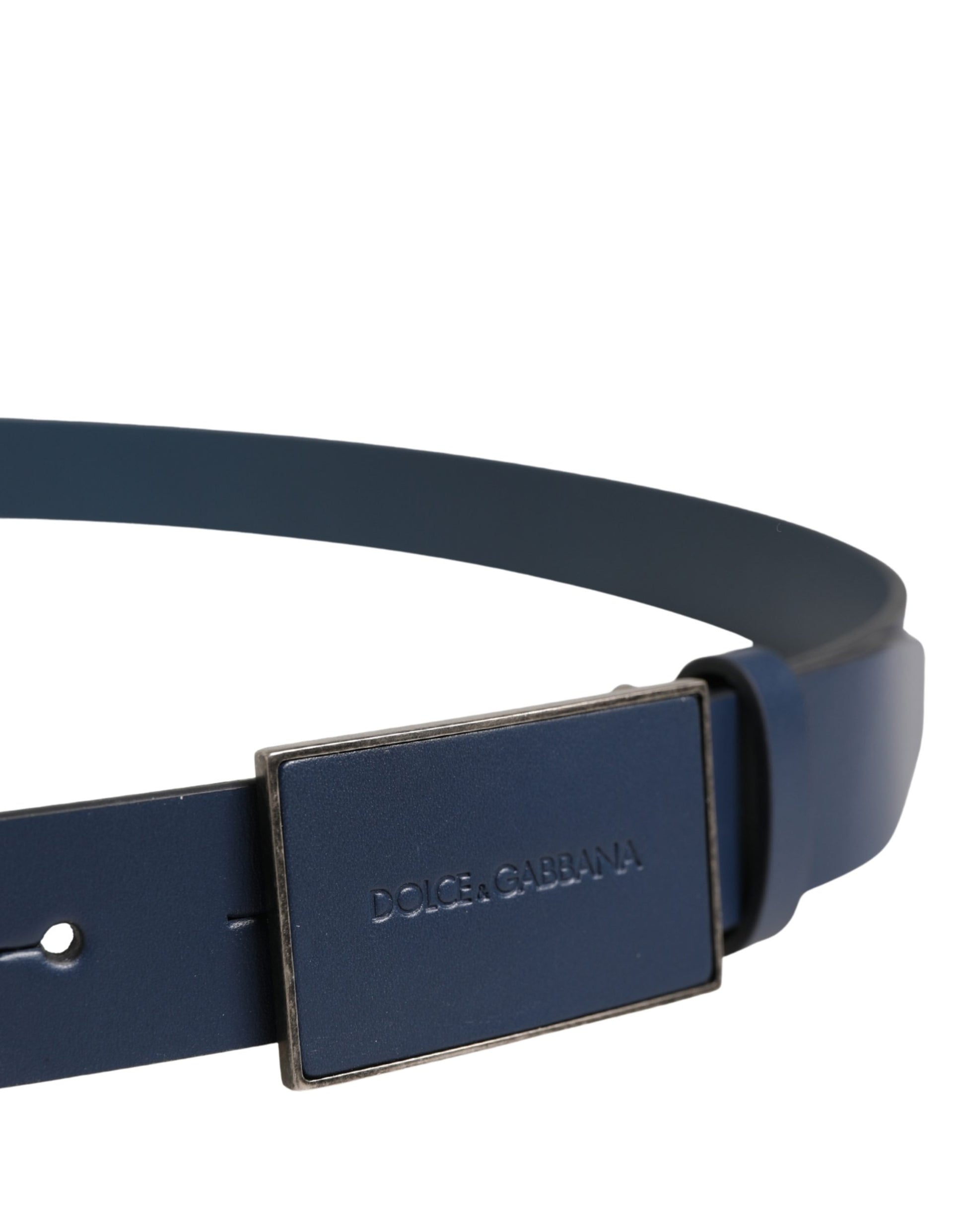 Ceinture Dolce & Gabbana Homme en cuir de veau bleu à boucle ardillon en métal ornée du logo