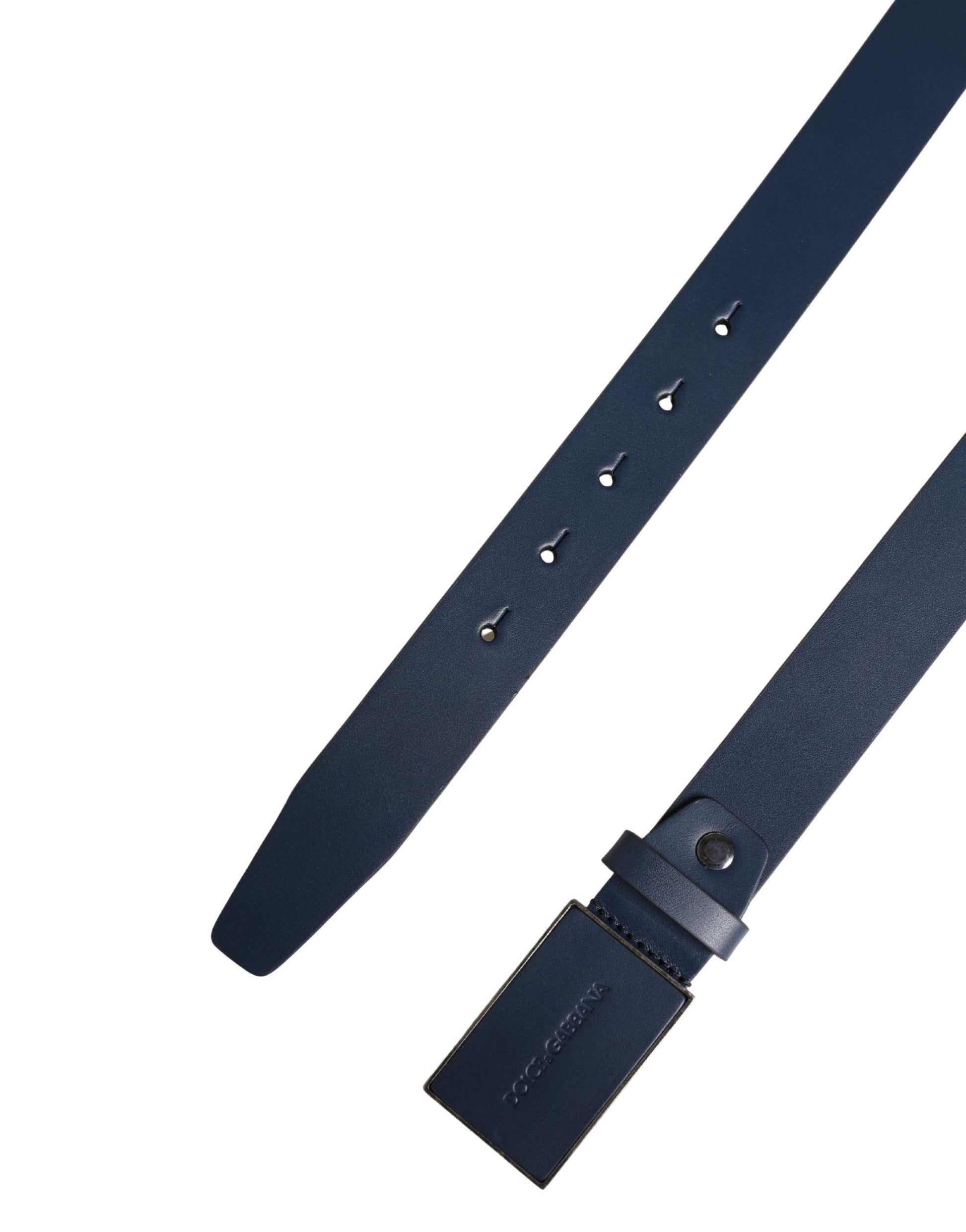 Ceinture Dolce & Gabbana Homme en cuir de veau bleu à boucle ardillon en métal ornée du logo