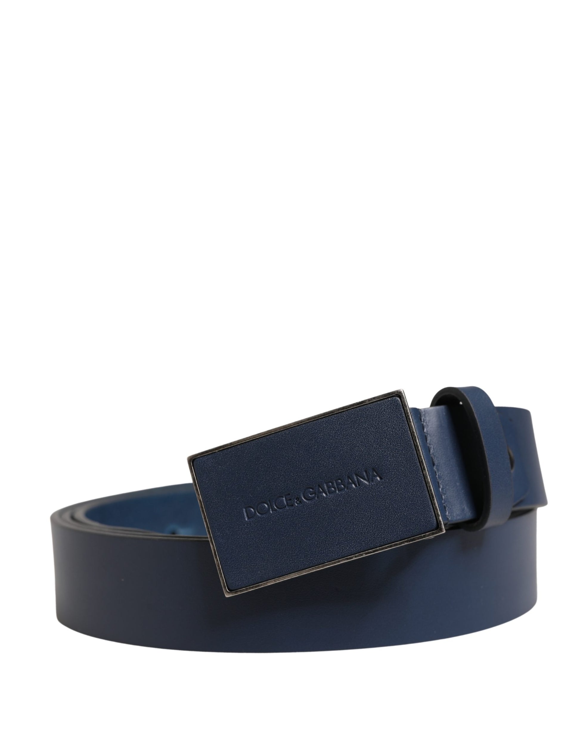Ceinture Dolce & Gabbana Homme en cuir de veau bleu à boucle ardillon en métal ornée du logo