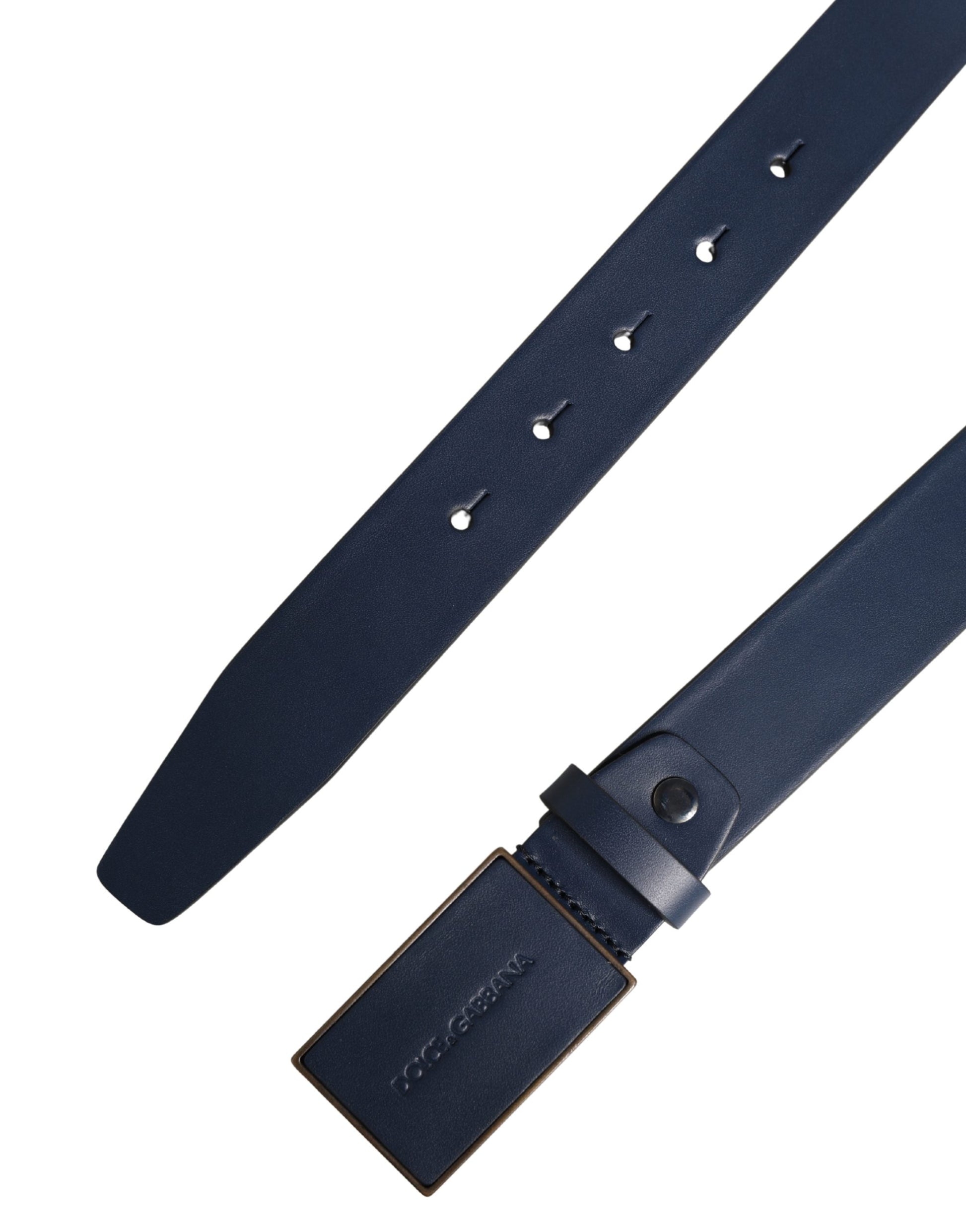Ceinture Dolce & Gabbana Homme en cuir de veau bleu à boucle ardillon en métal ornée du logo