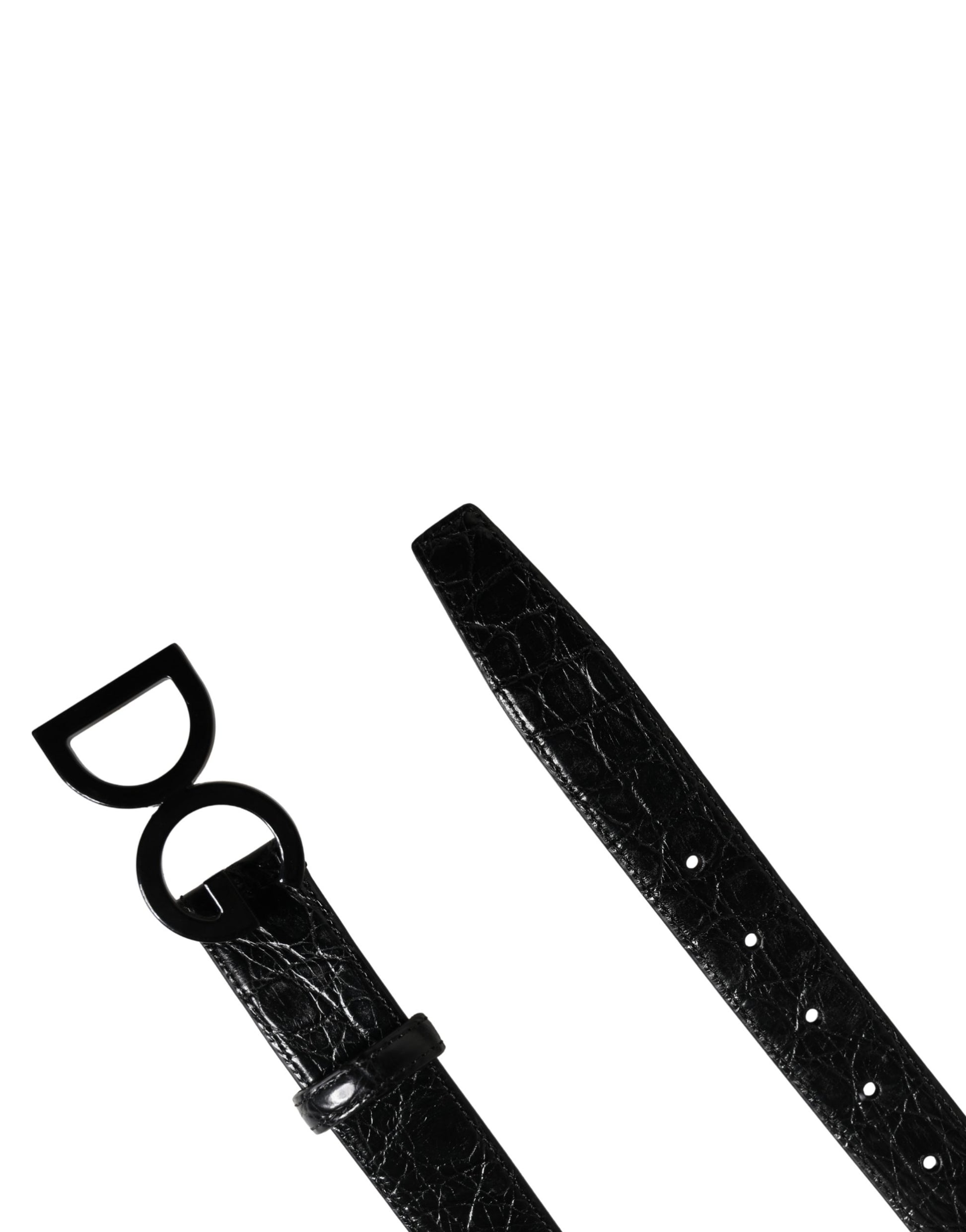 Dolce & Gabbana Men Black Exotic Leather Logo Buckle Belt