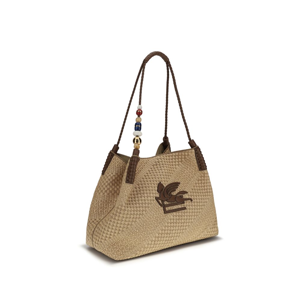 Sac bandoulière Etro en raphia beige