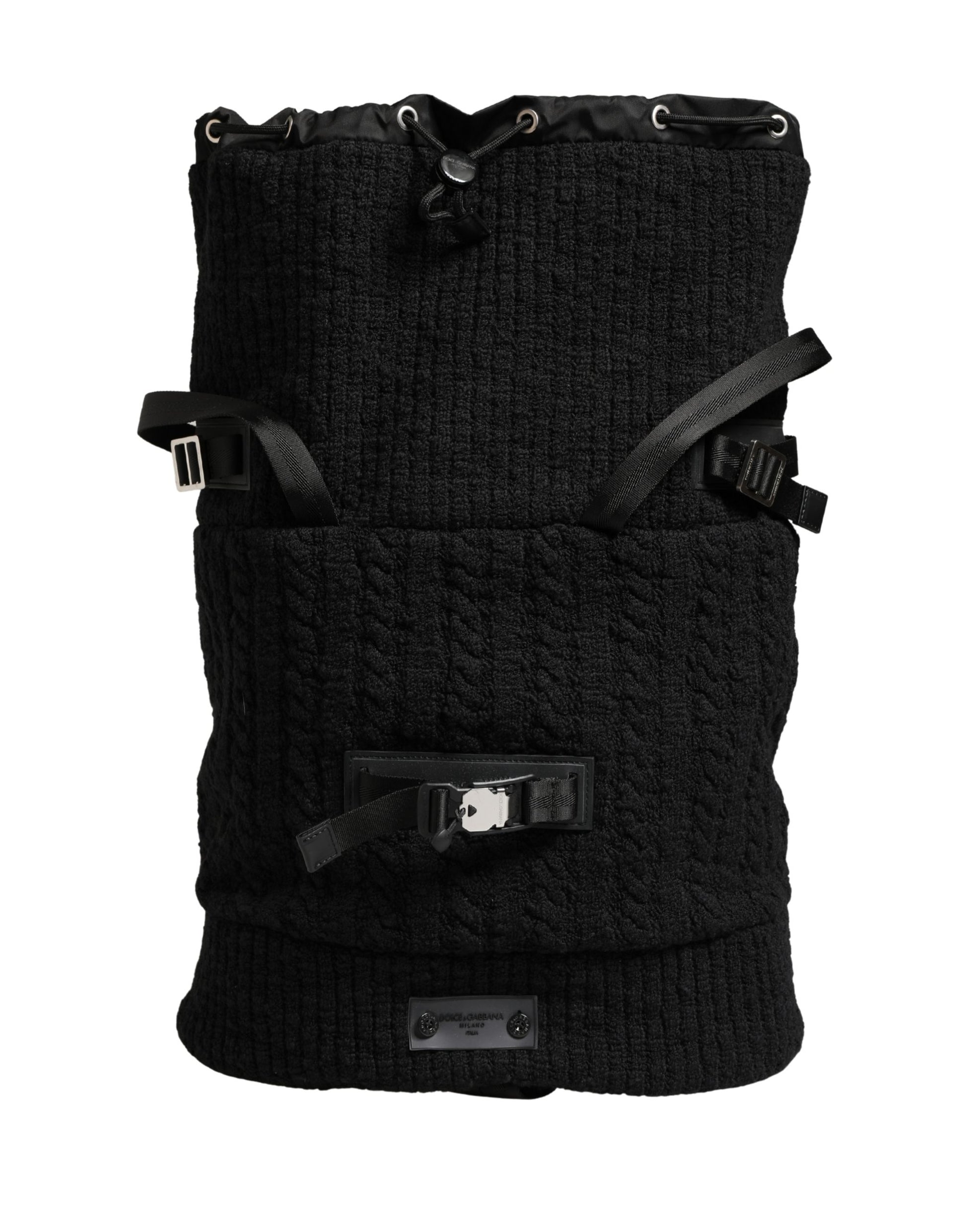 Dolce & Gabbana Black Tricot Wool Blend Duffel Backpack Travel Borse Bag
