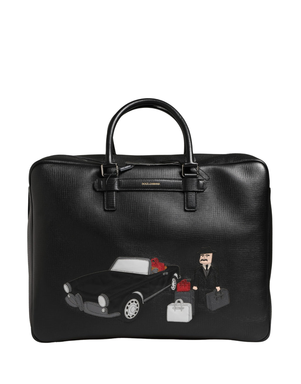 Sac de voyage en cuir avec application voiture Dolce & Gabbana noir