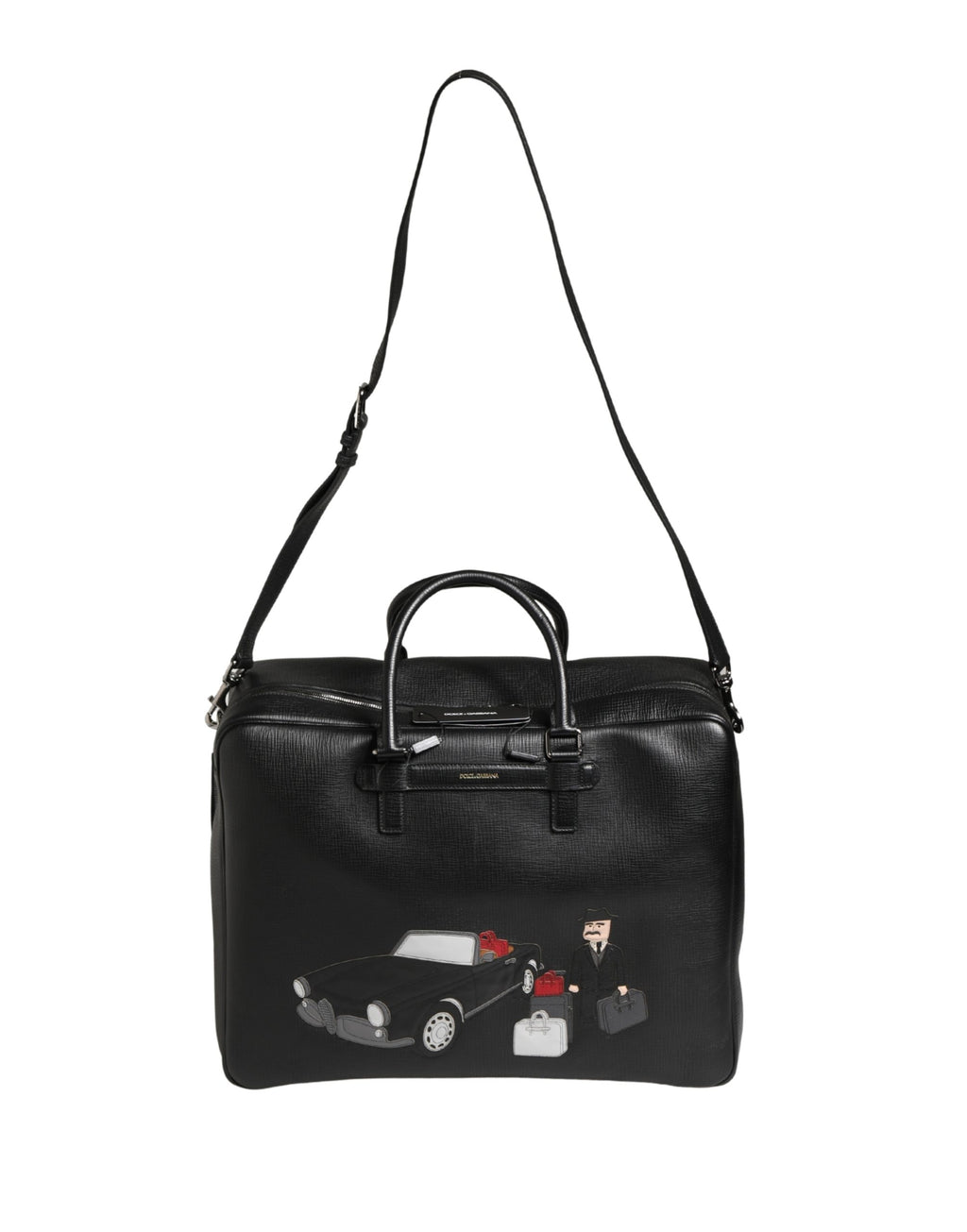Sac de voyage en cuir avec application voiture Dolce & Gabbana noir
