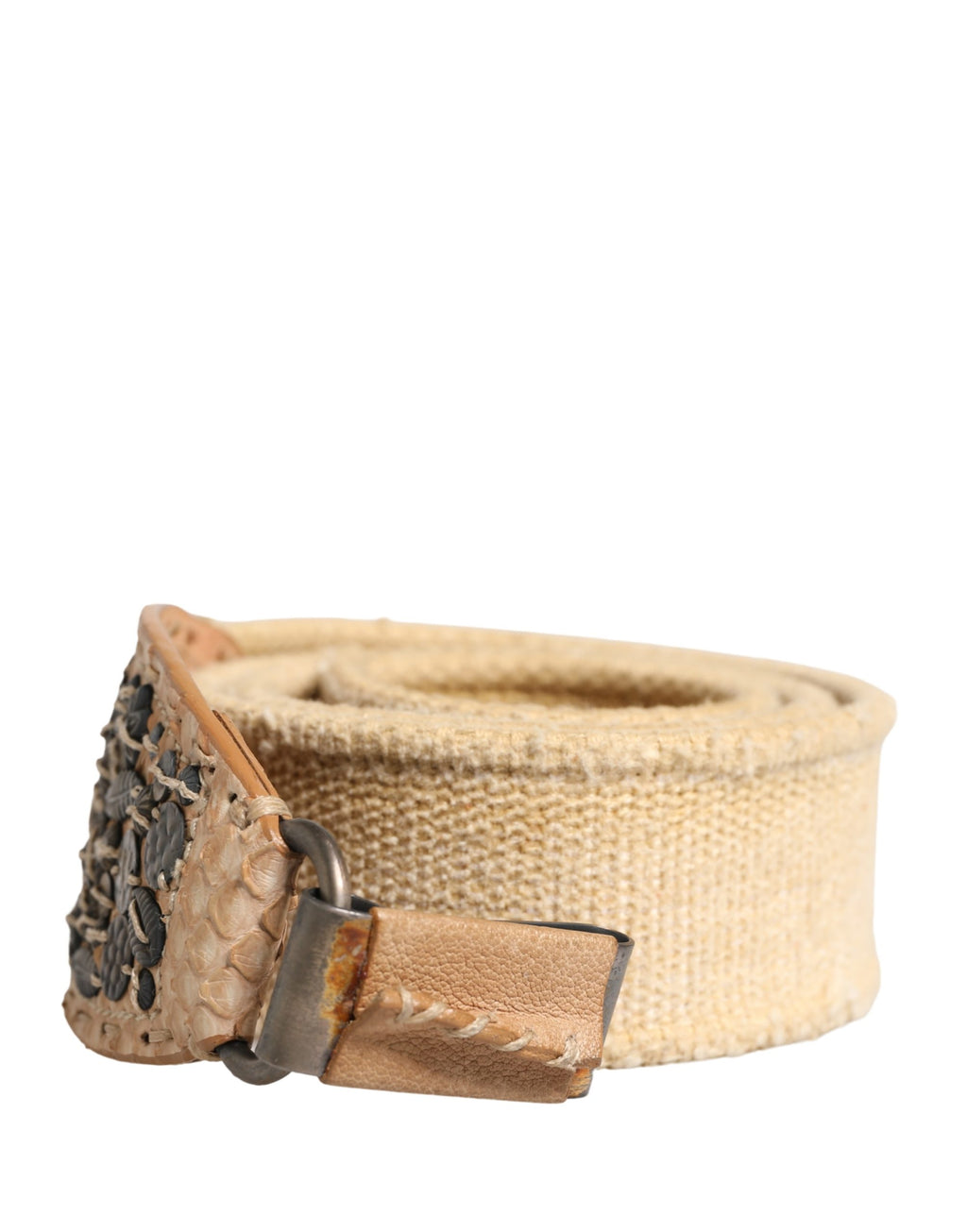 Ceinture Ermanno Scervino en toile beige avec boucle en métal ornée