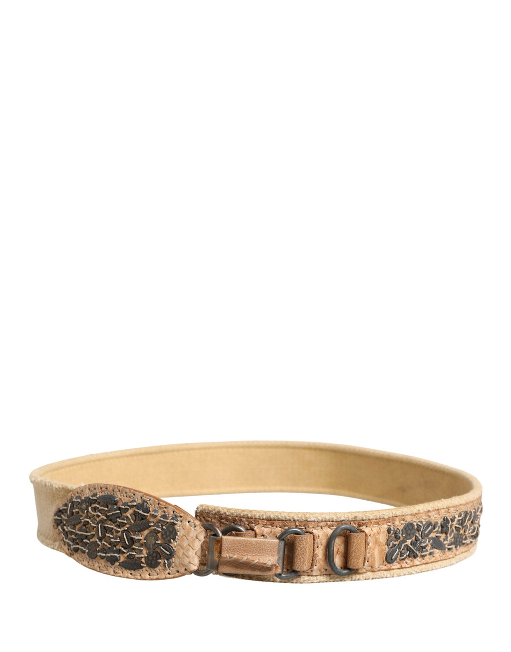 Ceinture Ermanno Scervino en toile beige avec boucle en métal ornée